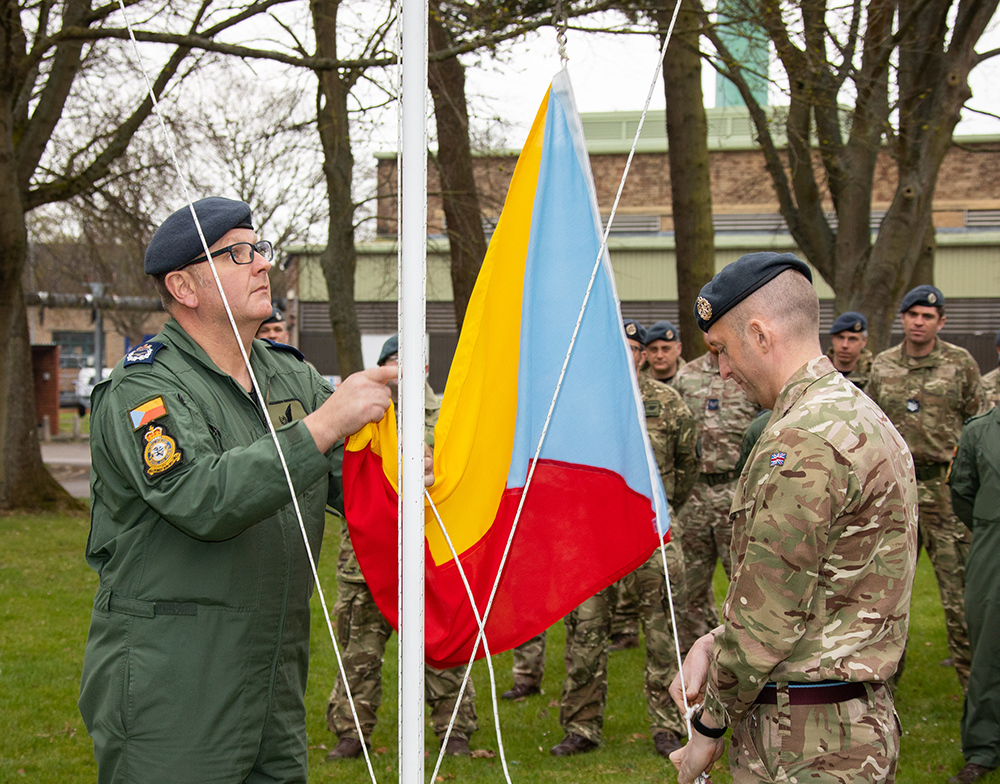 Number 47 Squadron, based at RAF Brize Norton, recently renewed its historic tricolour flag during a short ceremony outside its headquarters.