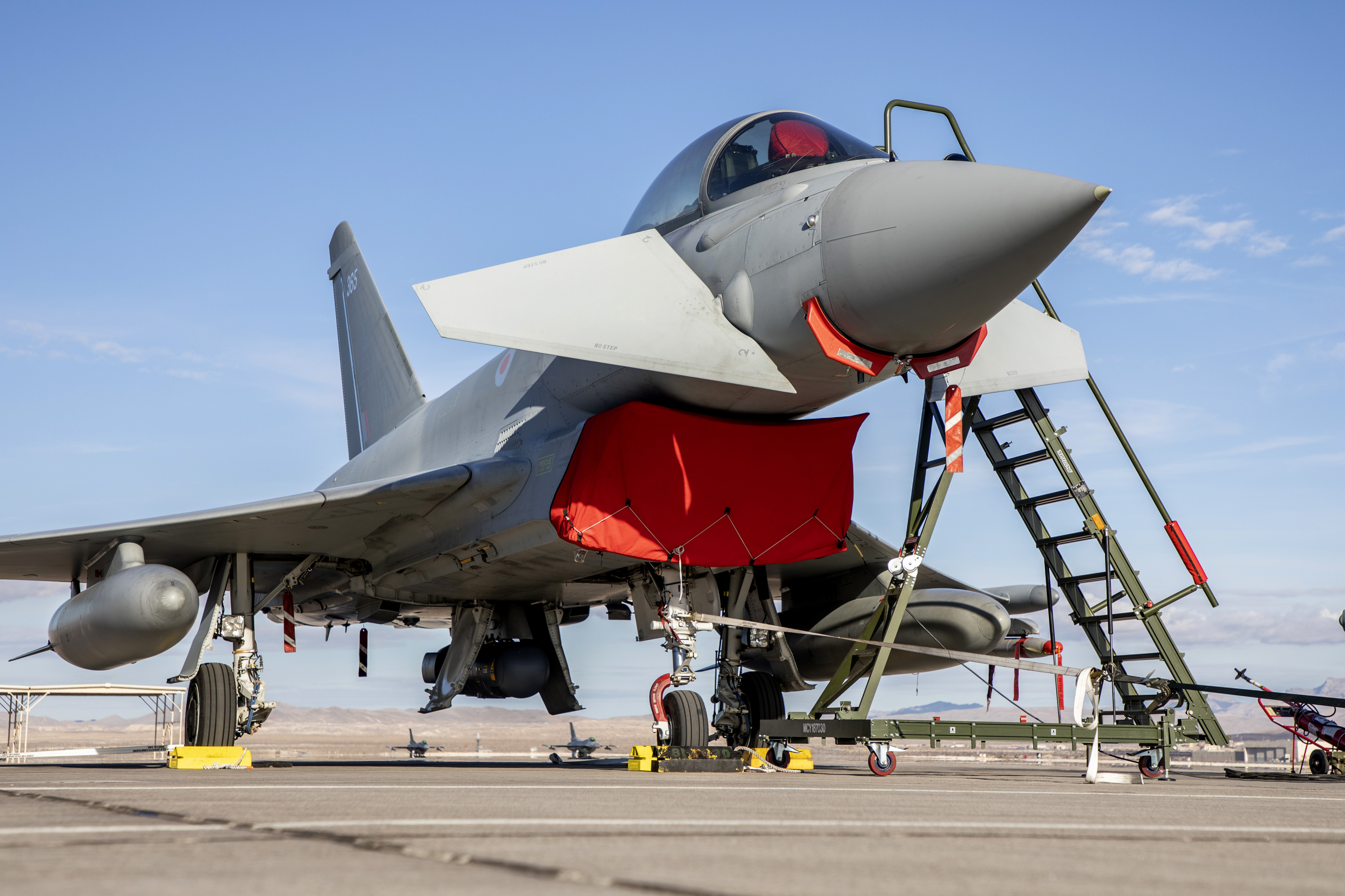 Typhoon on airfield with ladder to cockpit.