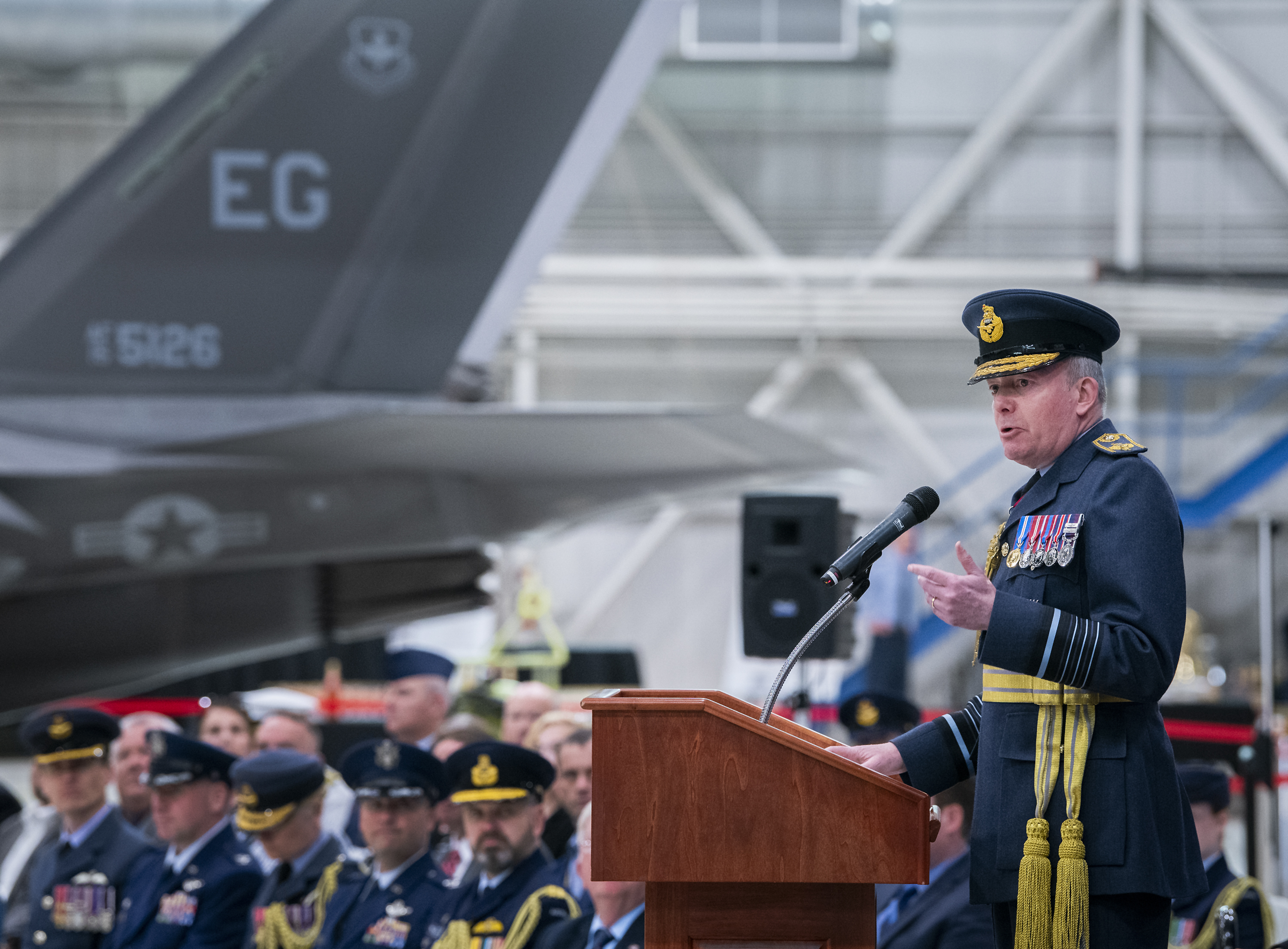 Chief of the Air Staff, Sir Rich Knighton, giving a speech