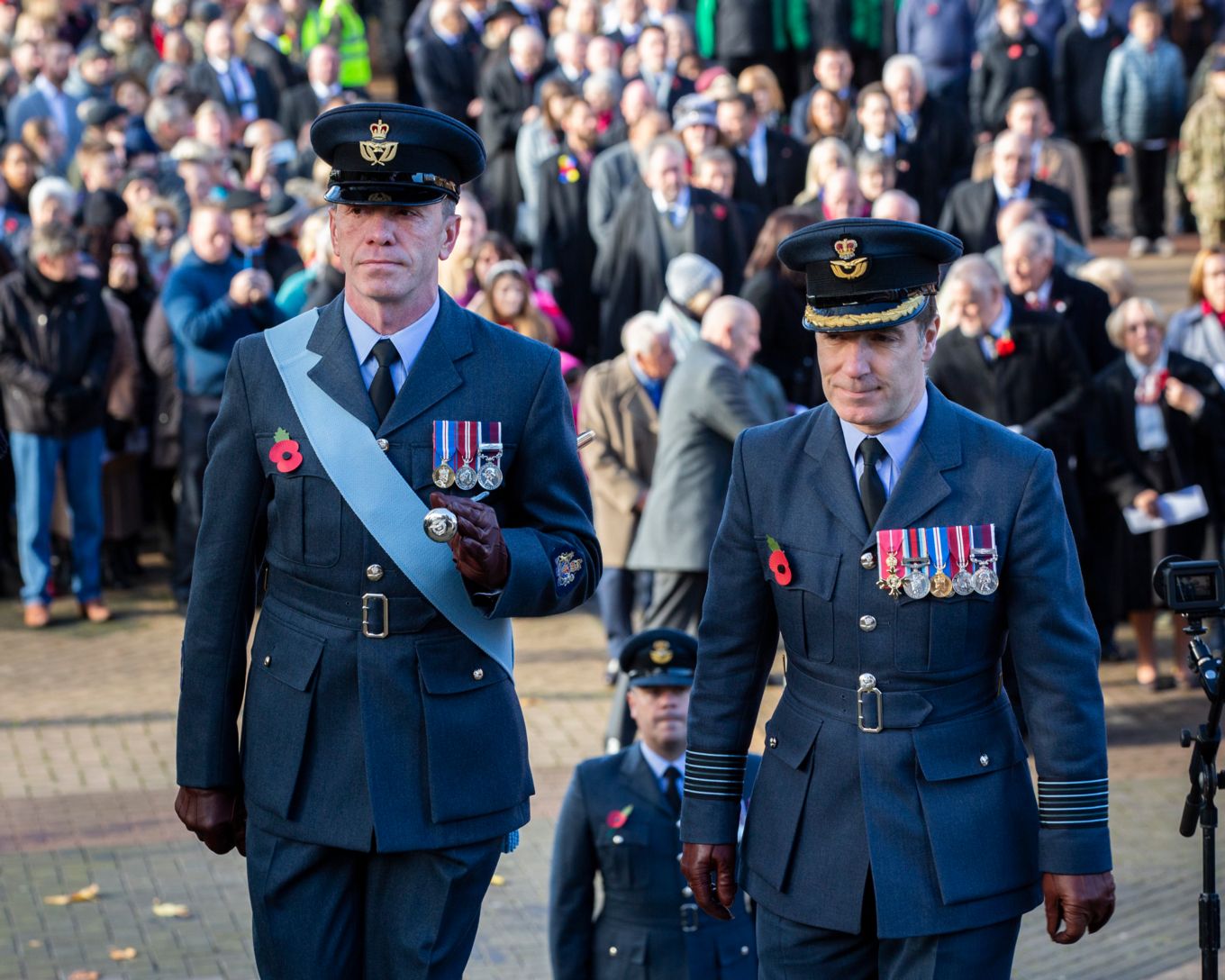 Stn Cdr Tone Baker and the SWO Mr Hagan in Wolverhampton attending Remembrance parade