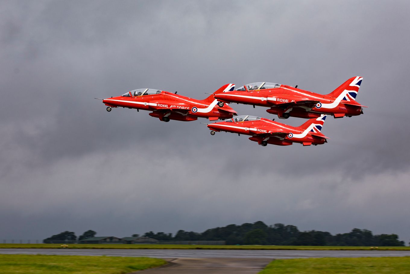 The Red Arrows departing RAF Scampton earlier today. Picture by Corporal Graham Taylor.
