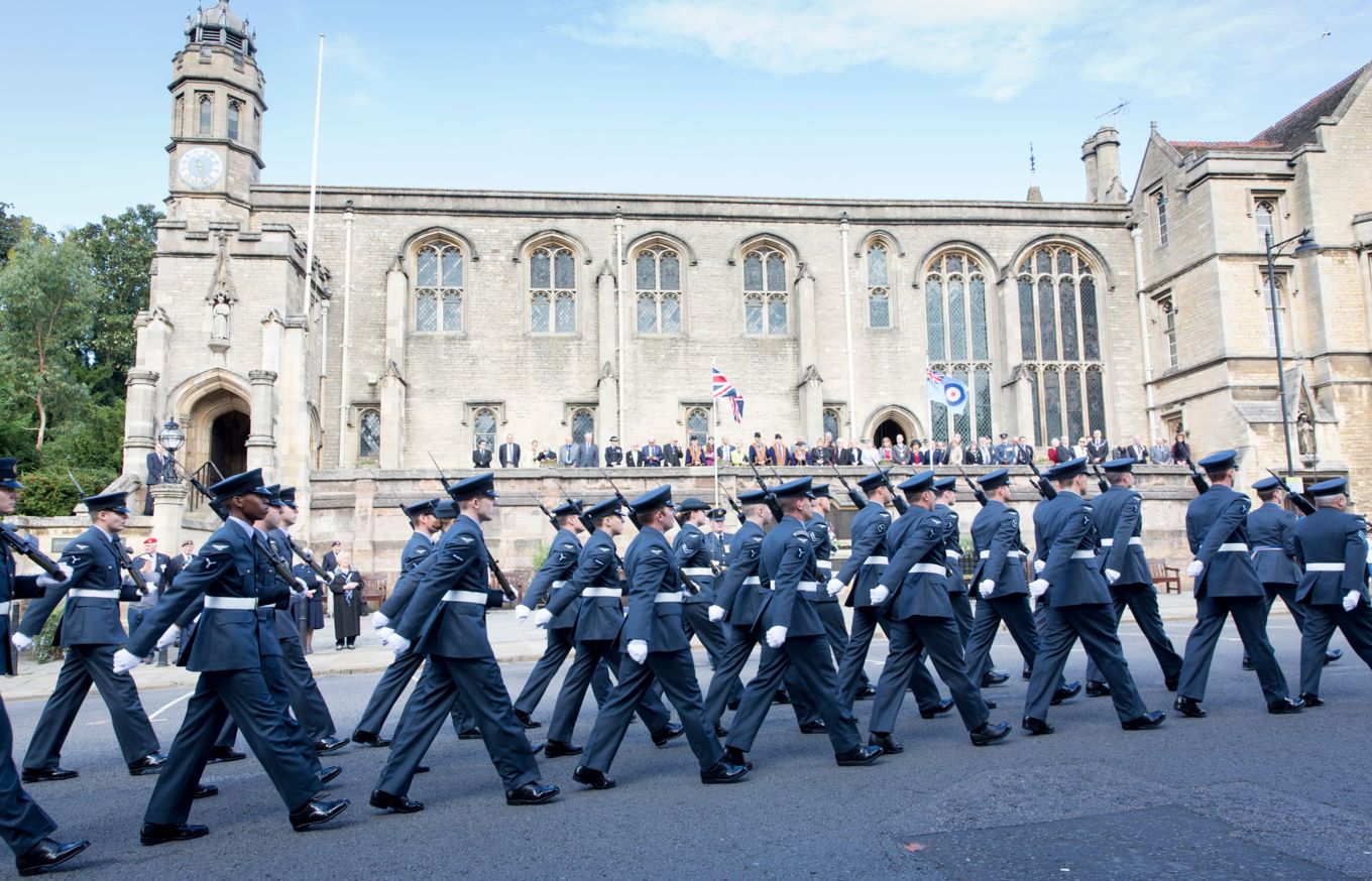 RAF Wittering personnel parade past Browne’s Hospital in Stamford in 2017.