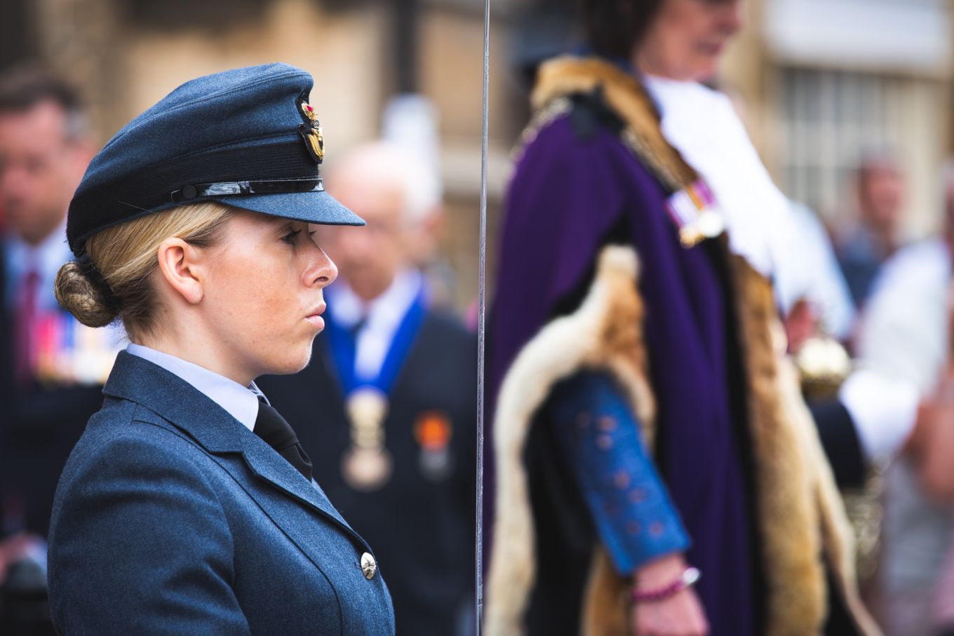 Flt Lt Alice McGrath with the RAF Sword of Freedom