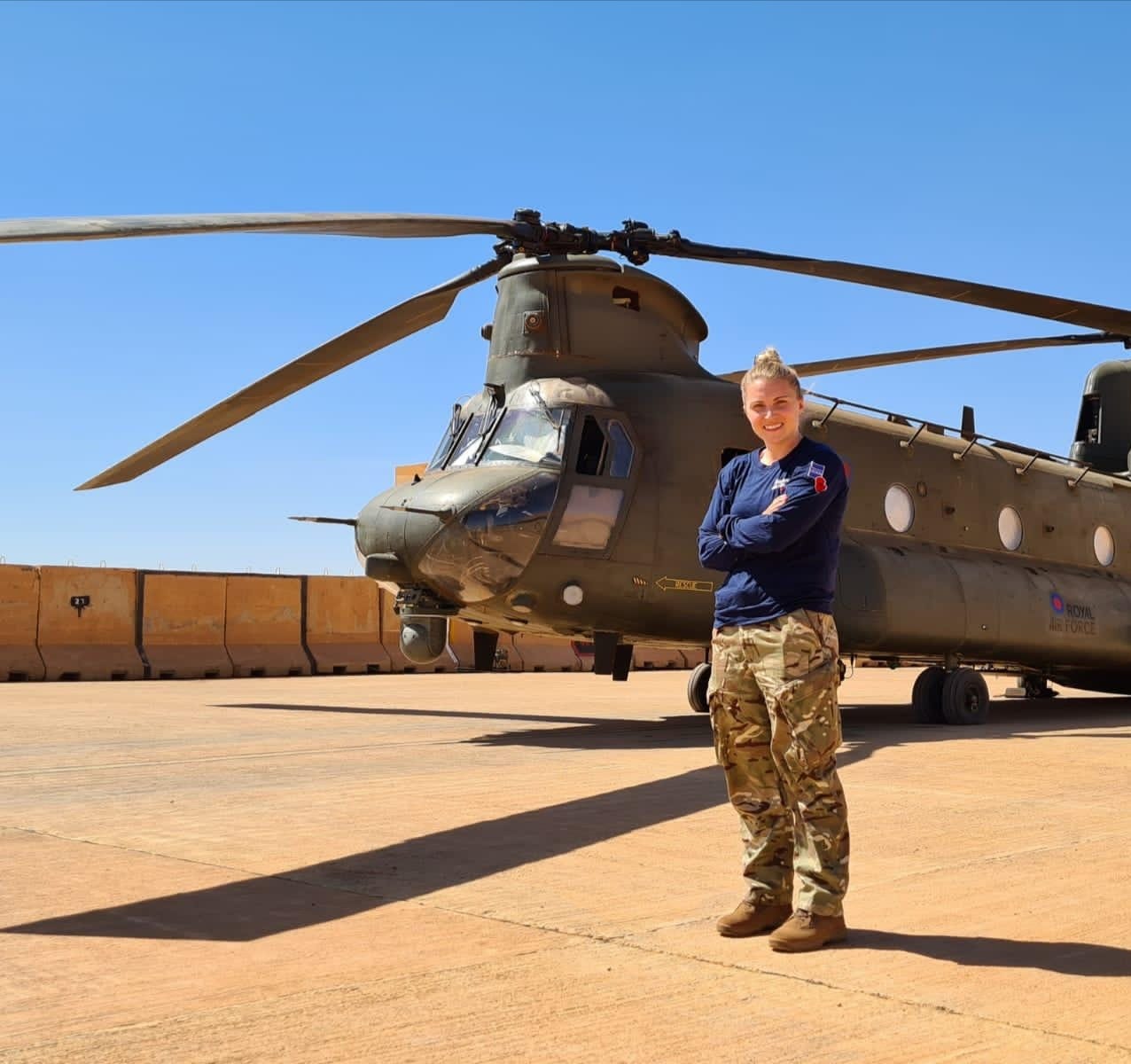 SAC Katie Vickers, from RAF Benson, currently deployed with the Joint Helicopter Support Squadron on Op NEWCOMBE in Mali.