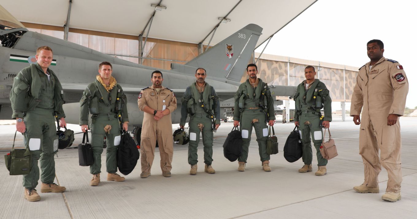 RAF and Qatari Air Force pilots in front of typhoon