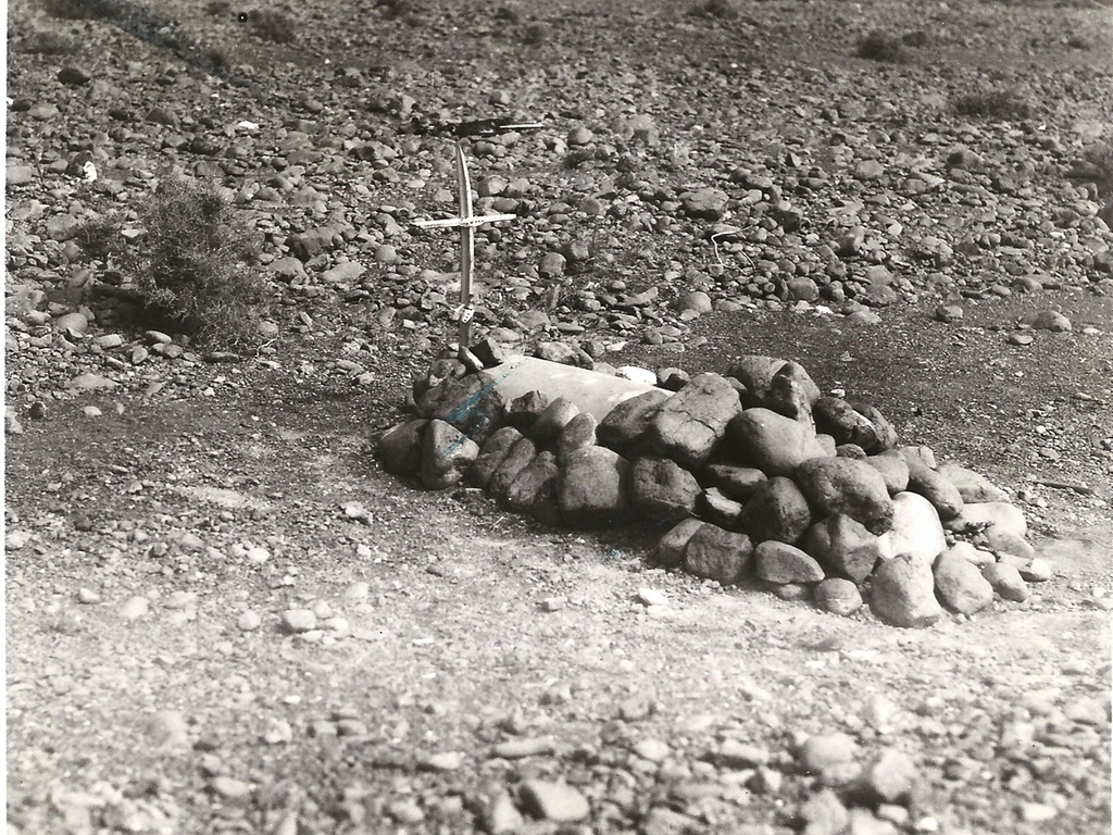 Image shows a black and white image of the original grave of Sergeant Connelly.