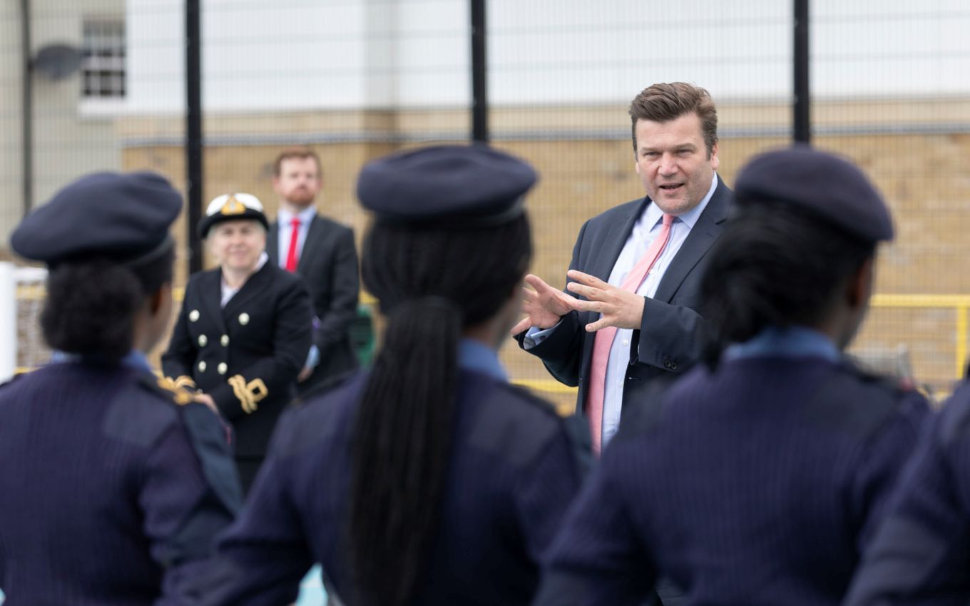 James Heappey gives speech to female Cadets.