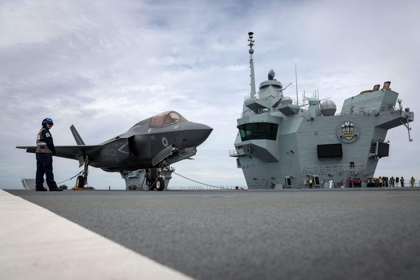 F-35B Lightning and HMS Prince of Wales Carrier. 
