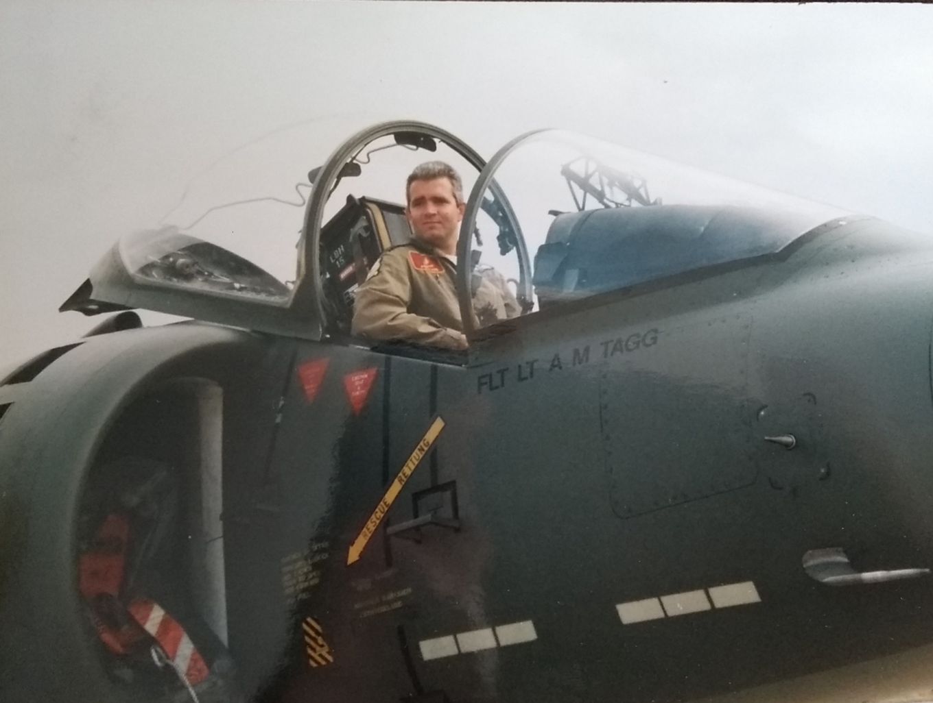 Flight Lieutenant Andy Tagg at the controls of a Harrier GR7 in 1994