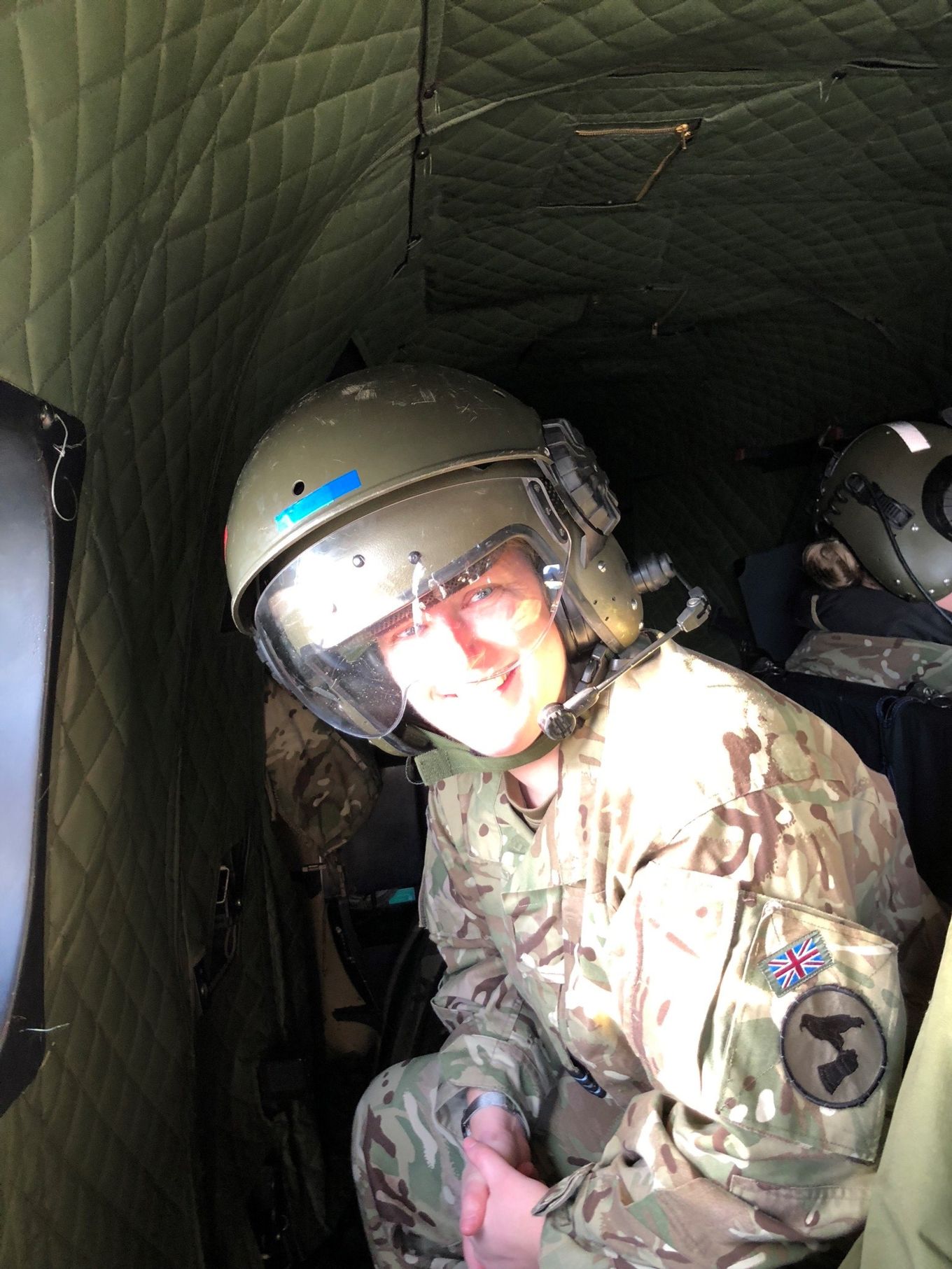Sqn Ldr Emma Lacey aboard a Puma helicopter in 2018