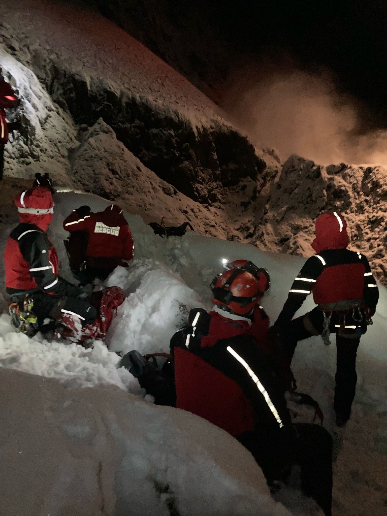 The Mountain Rescue team working at night