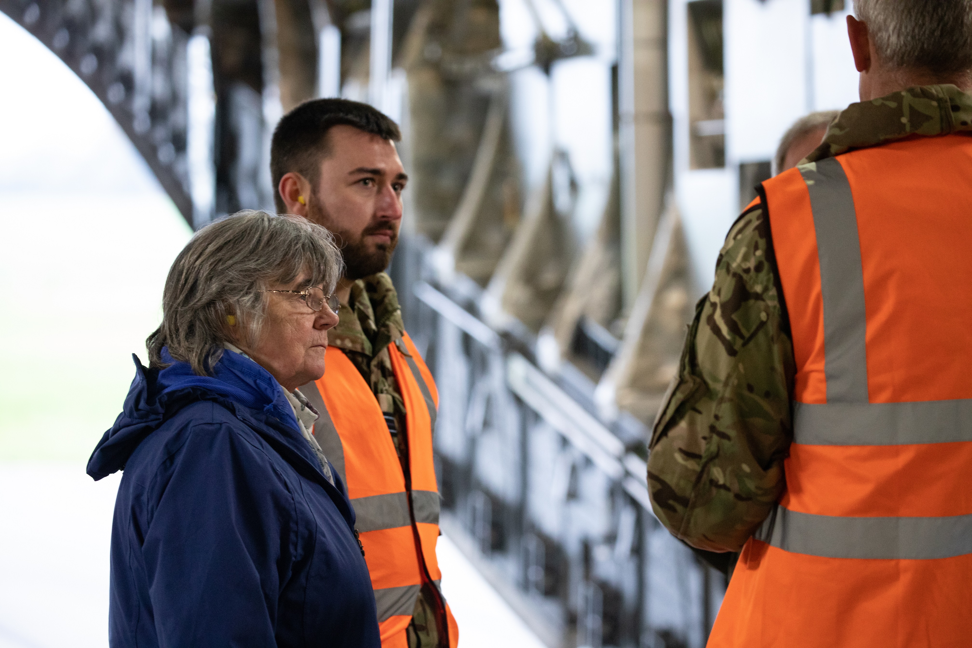 The Mayor (Cllr Mrs Gloria Johnson) and Deputy Mayor (Cllr David Taylor) of Stamford in the cargo area of an RAF C-17 during a visit to RAF Wittering yesterday