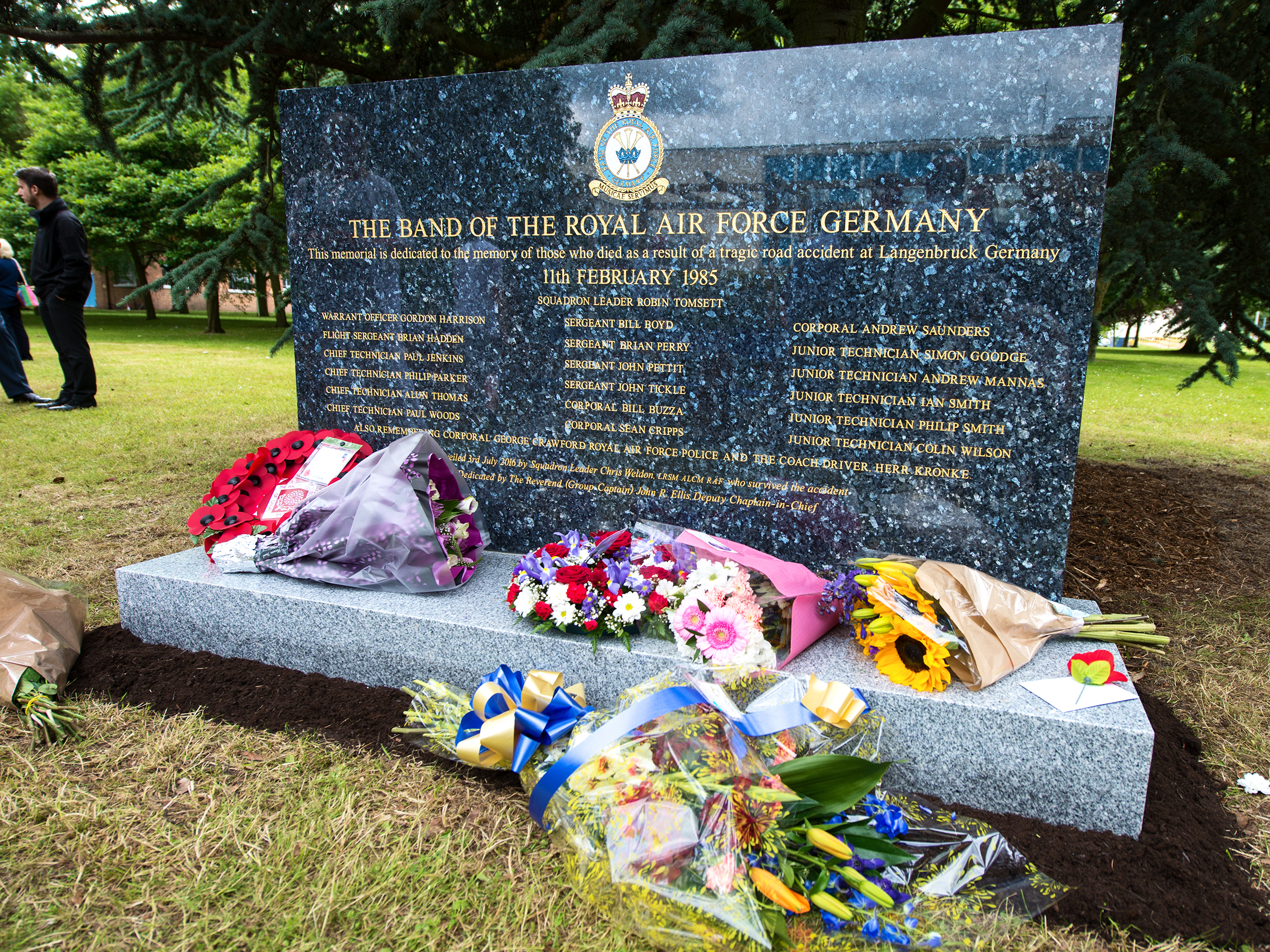 Memorial with flowers.