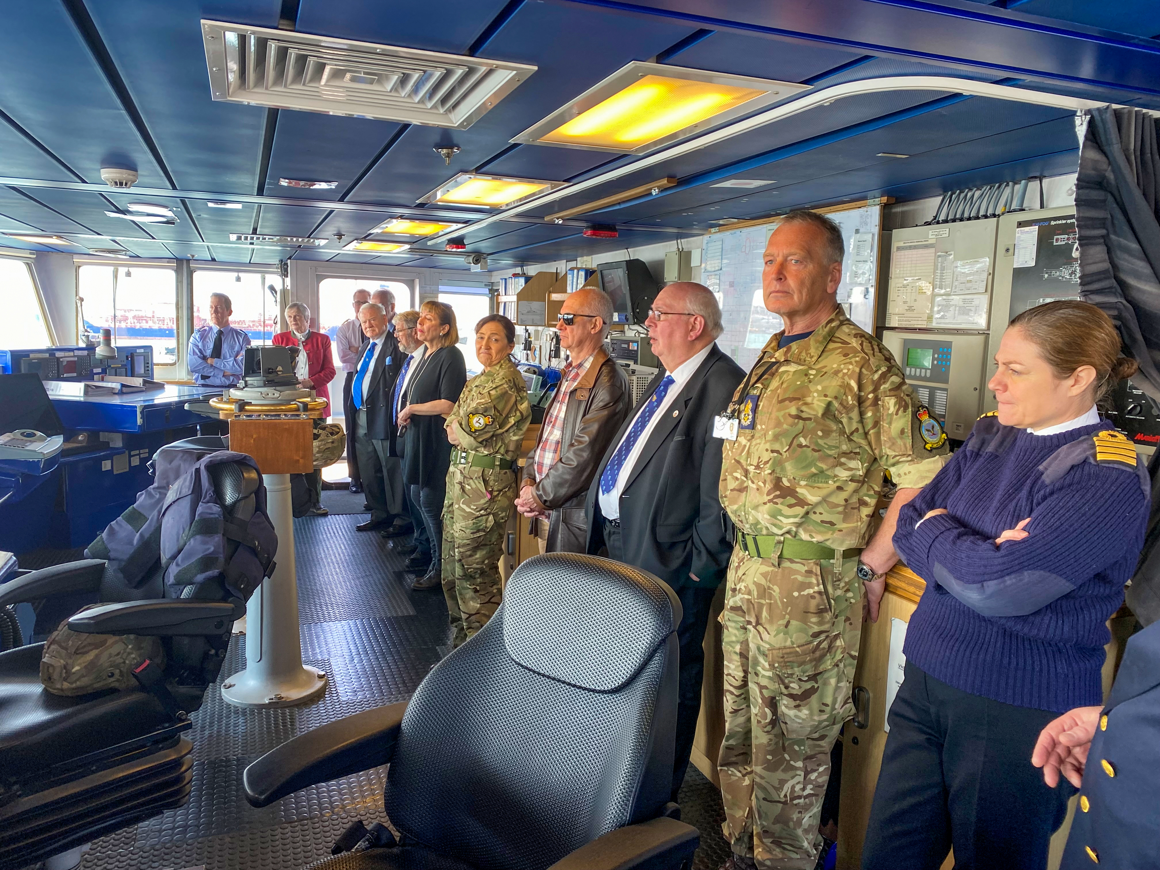 On the 25th March, Wing Commander James, Master Aircrew Taylor and Corporal Court, No. 622 Squadron RAF, visited HMS Mersey at Portsmouth.