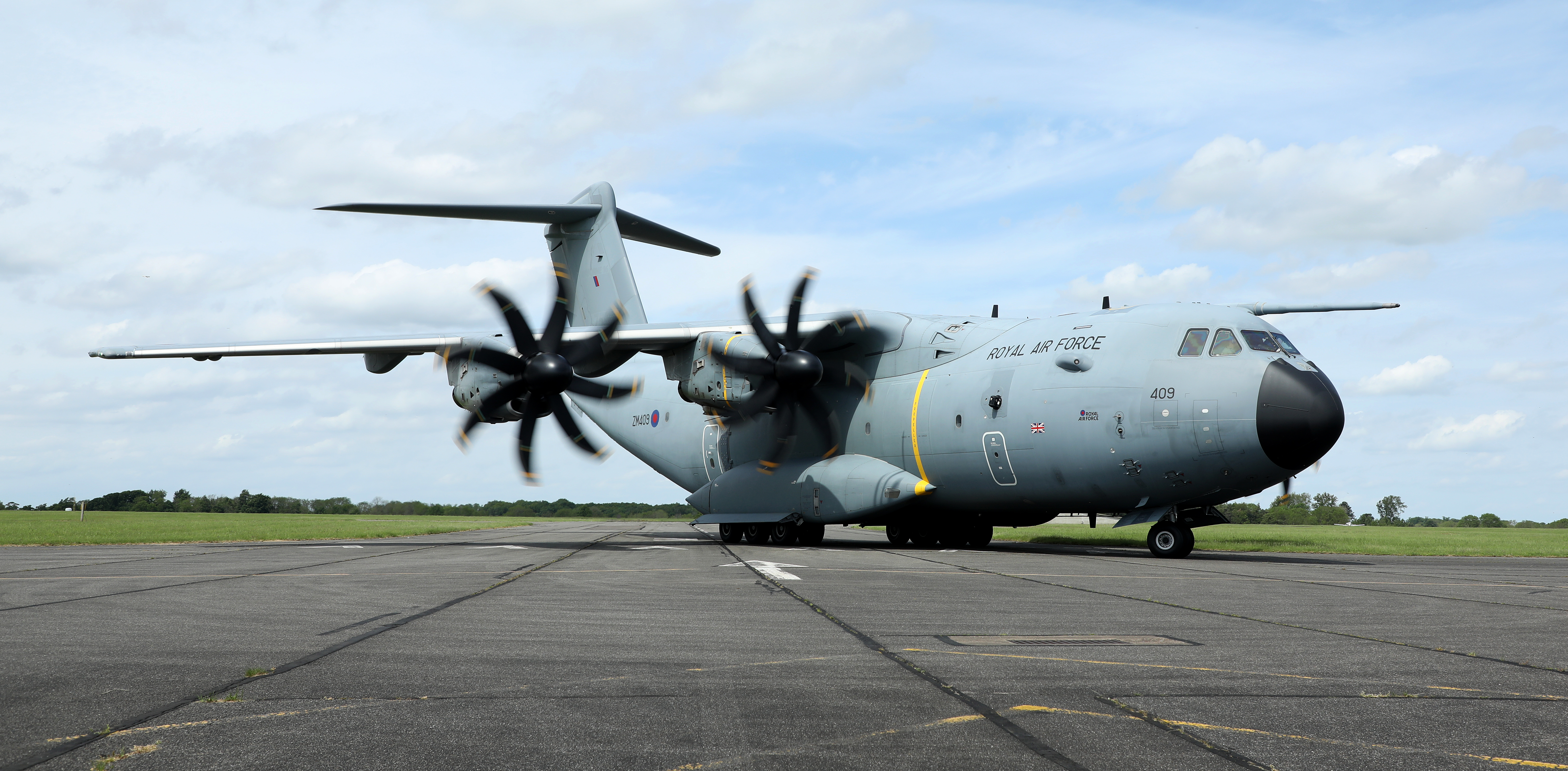 An RAF Atlas A400M lands at RAF Wittering