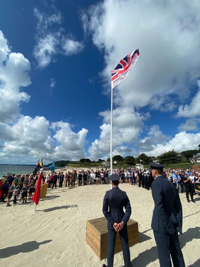 The flag is raised over Gyllyngvase beach in Falmouth, Cornwall.