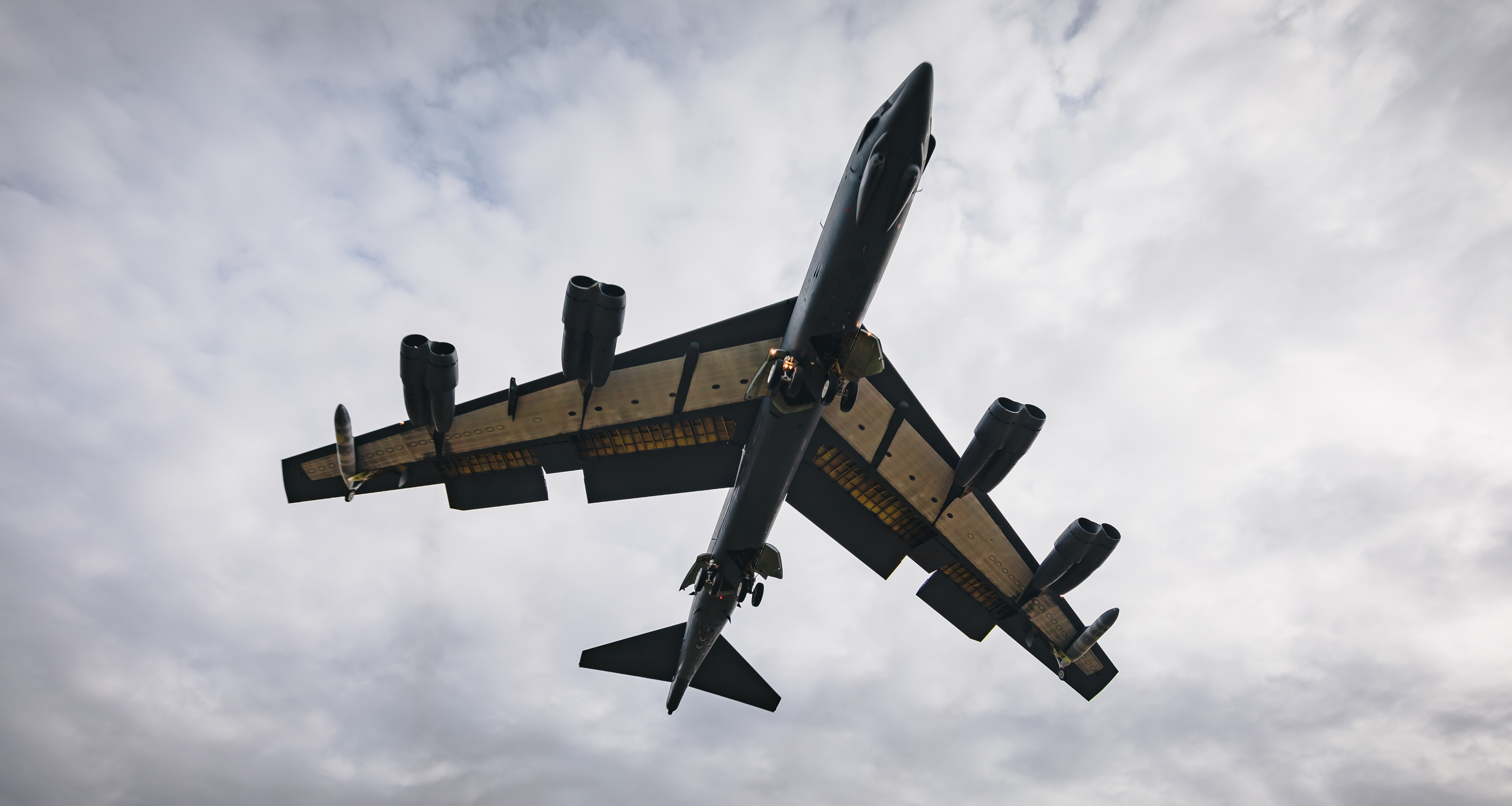 Underside of B-52 in flight.