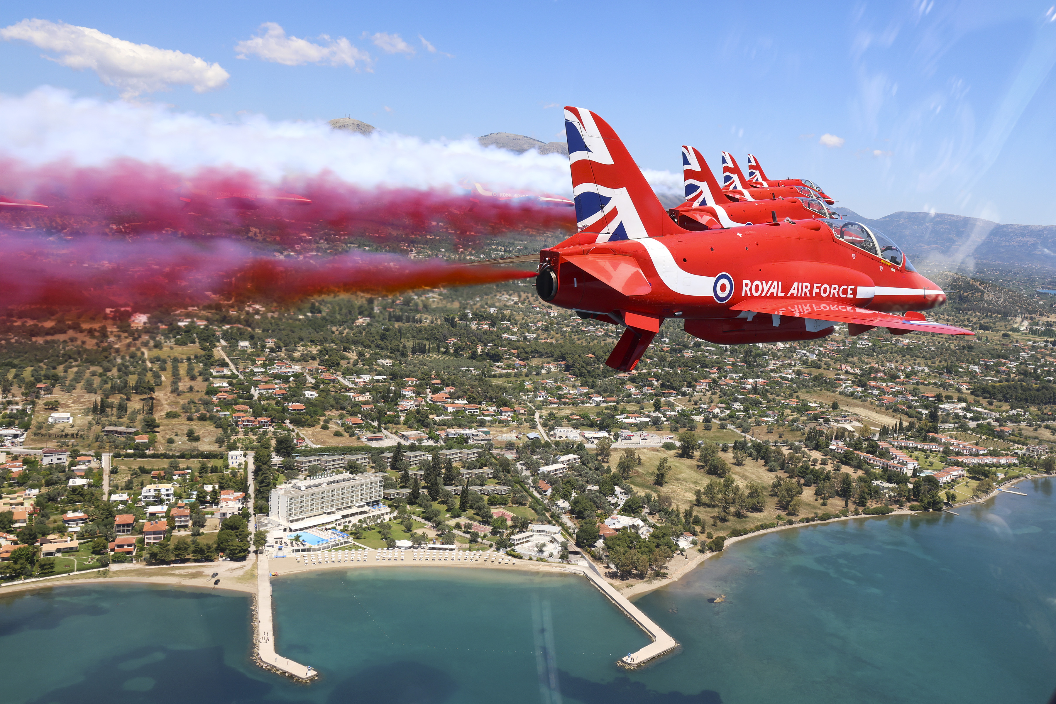 The Red Arrows training in Greek skies.