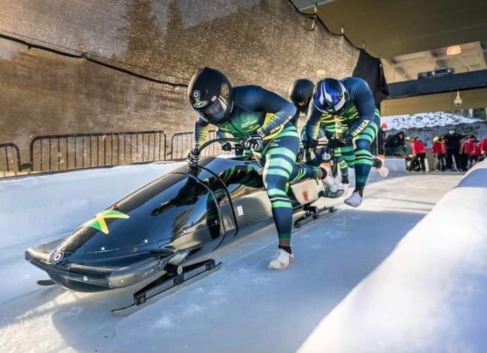 Four man Jamaican Bobsleigh team.