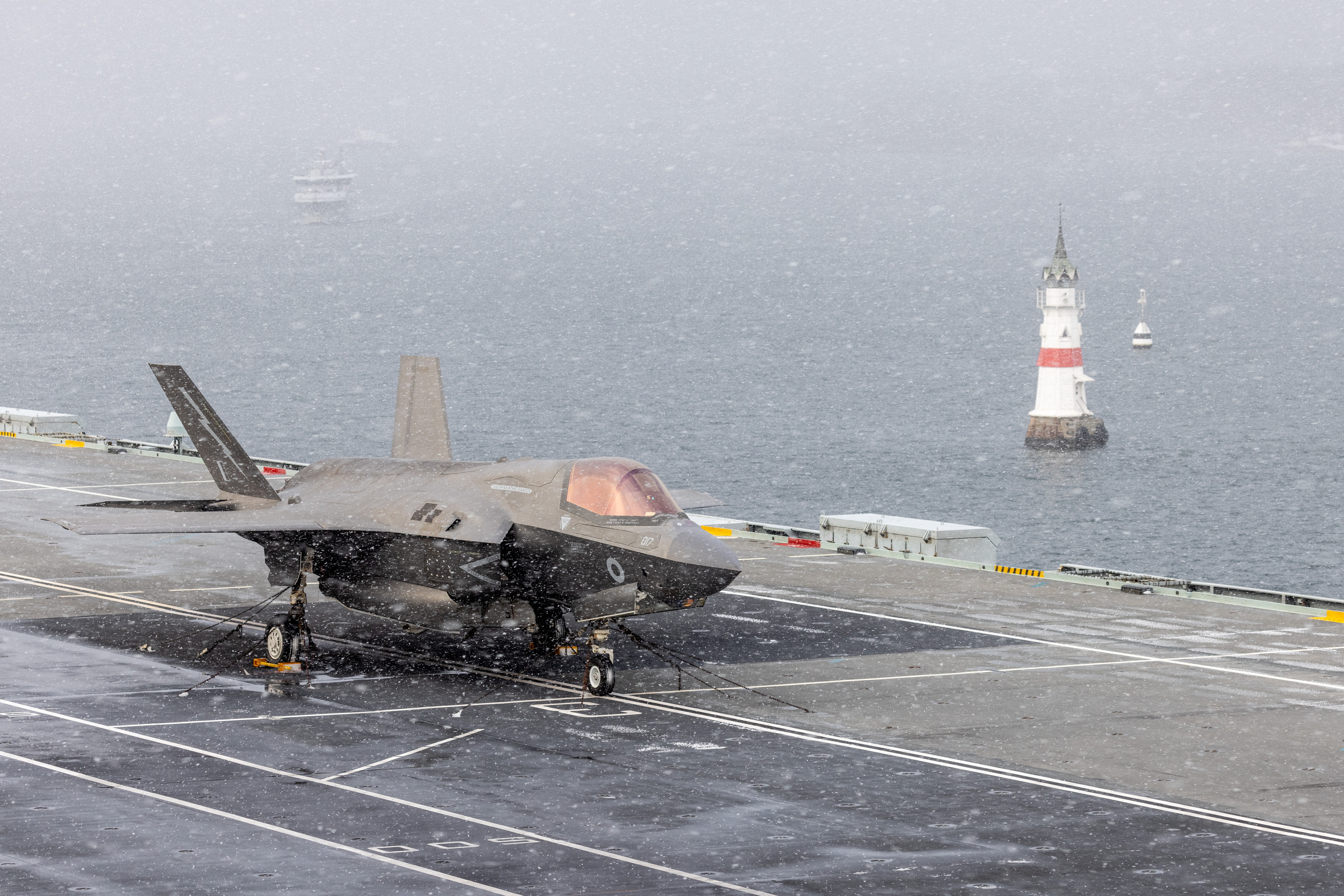 Image shows RAF Lightning aircraft onboard HMS Queen Elizabeth.