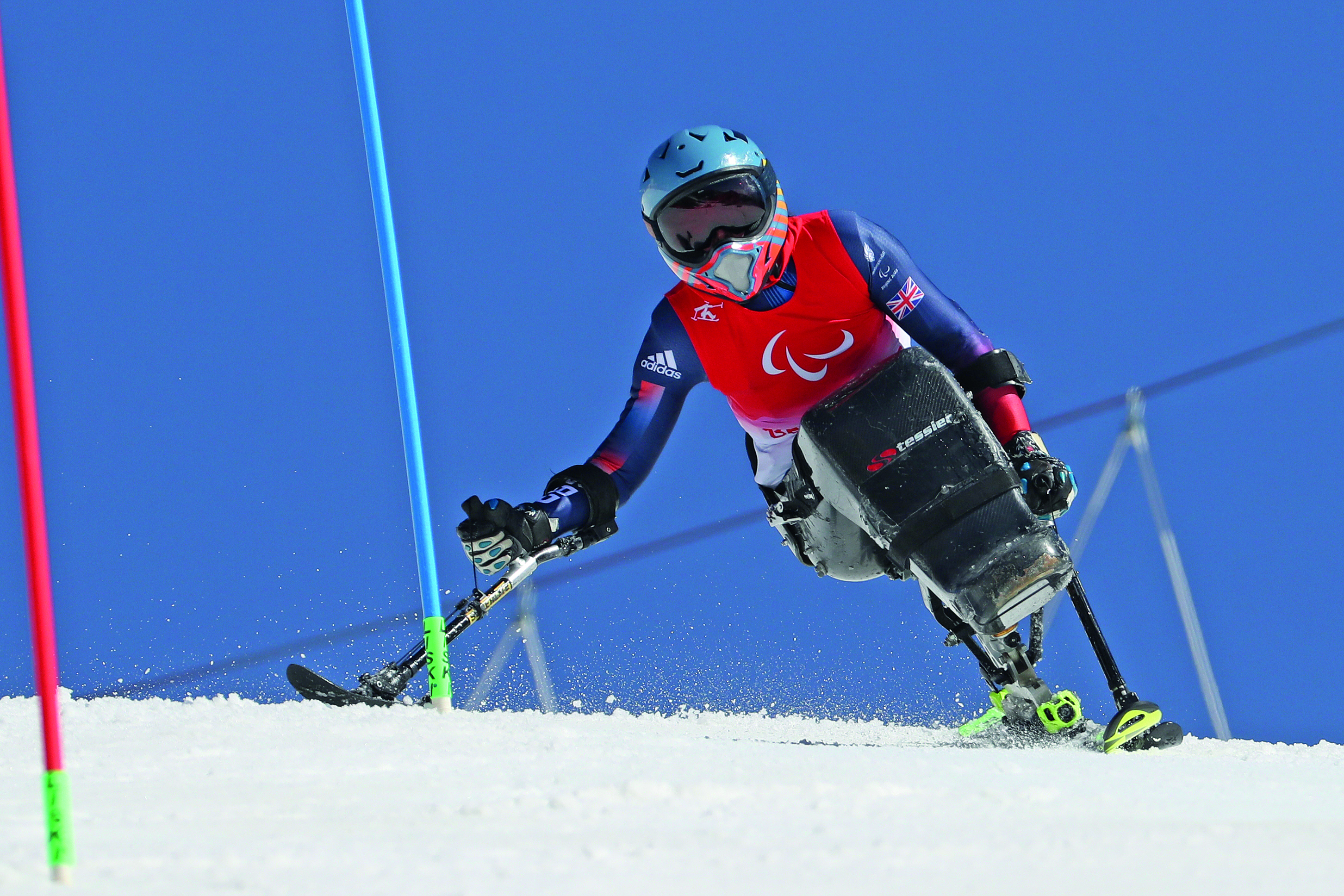 Sit skiier on the slopes in a mono-ski.