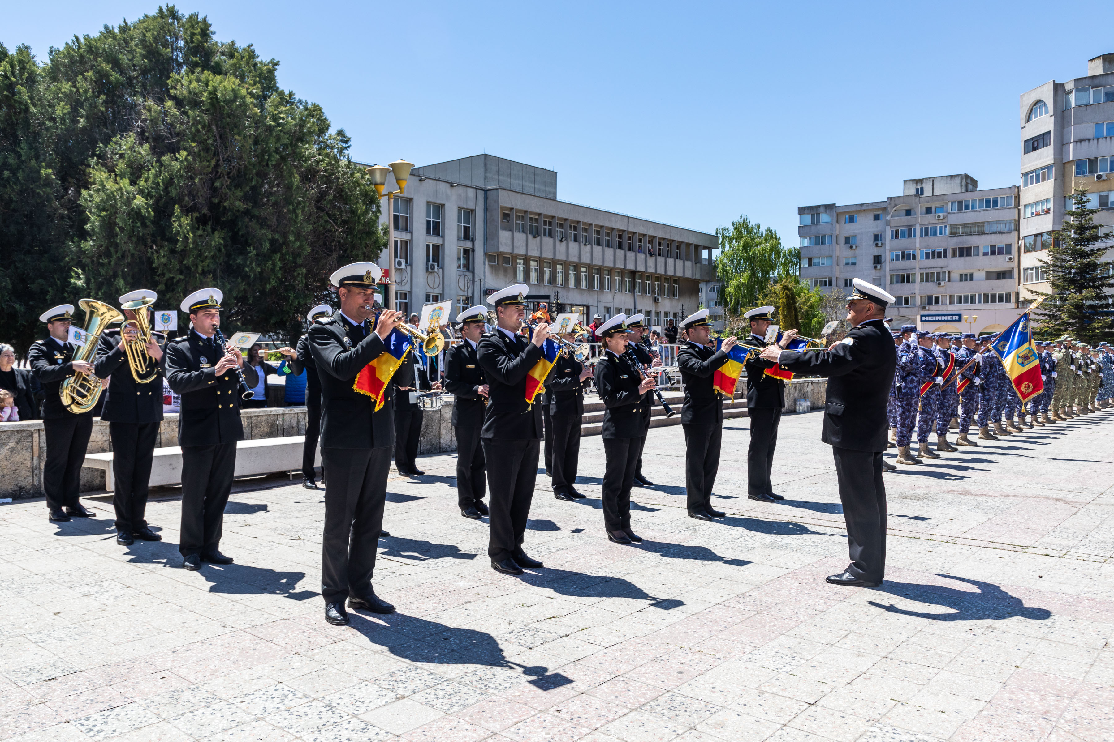 Band perform during parade.