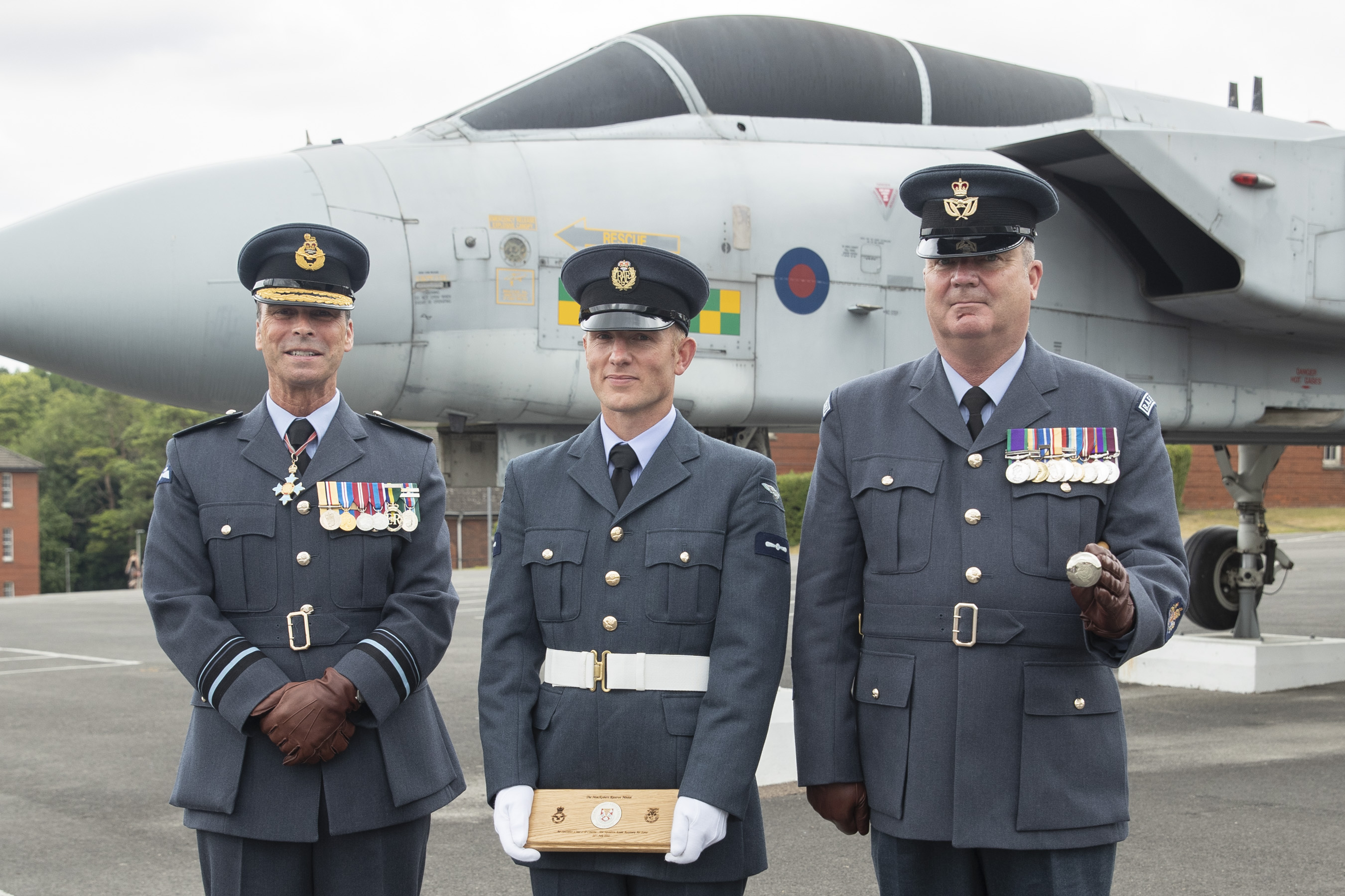 From left to right: Air Vice-Marshal Ranald Munro (Commandant General RAF Reserve), Air Specialist Class 2 David Cousins, and Warrant Officer Chris Peacock (Reserves Command Warrant Officer)