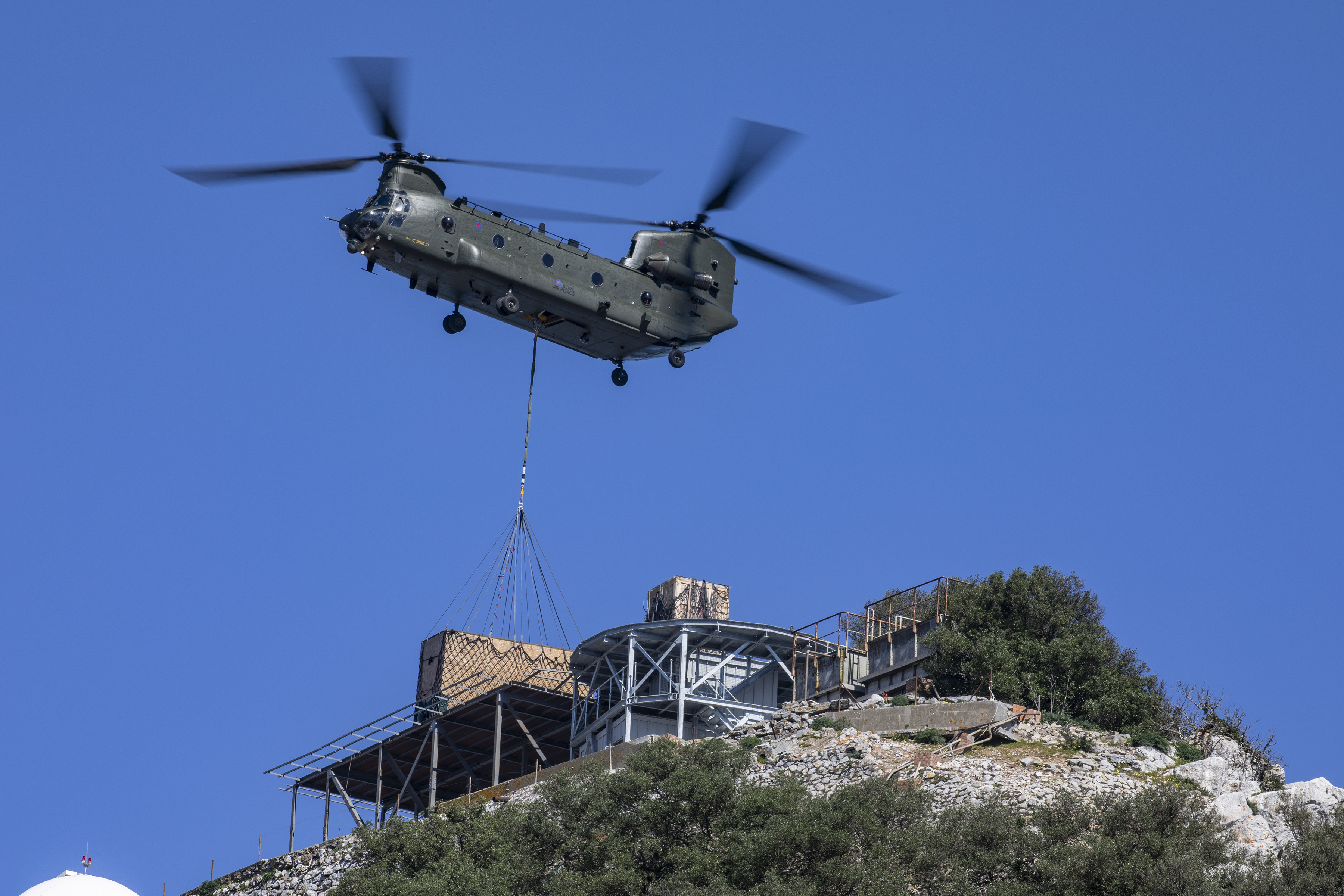 Chinook delivers cargo to the Rock of Gibraltar.