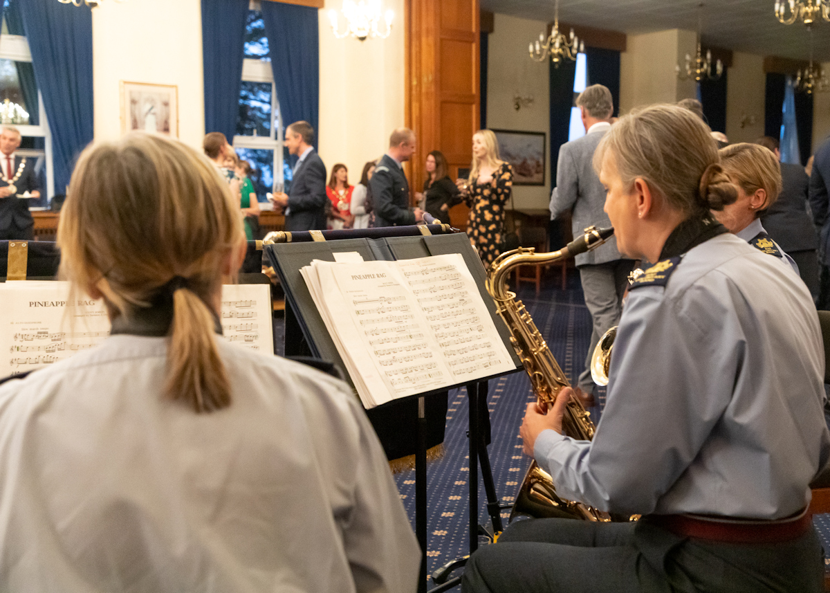 Guests hosted in the Officer Mess accompanied by music from the band