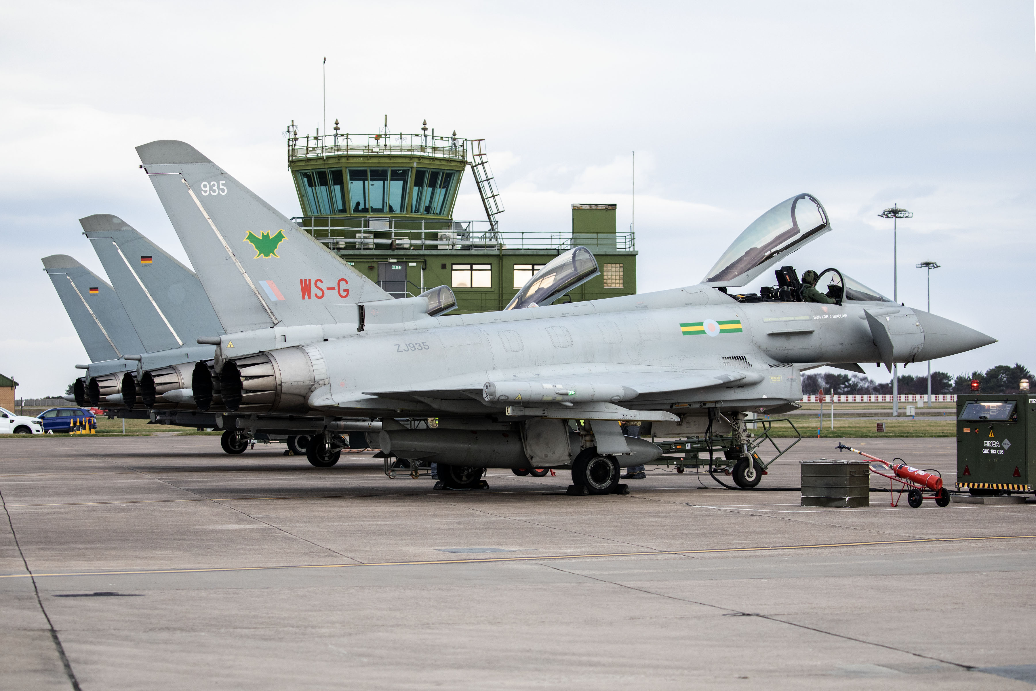 Image shows Typhoons on the airfield.