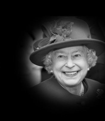 Black and white image of Queen Elizabeth the Second.