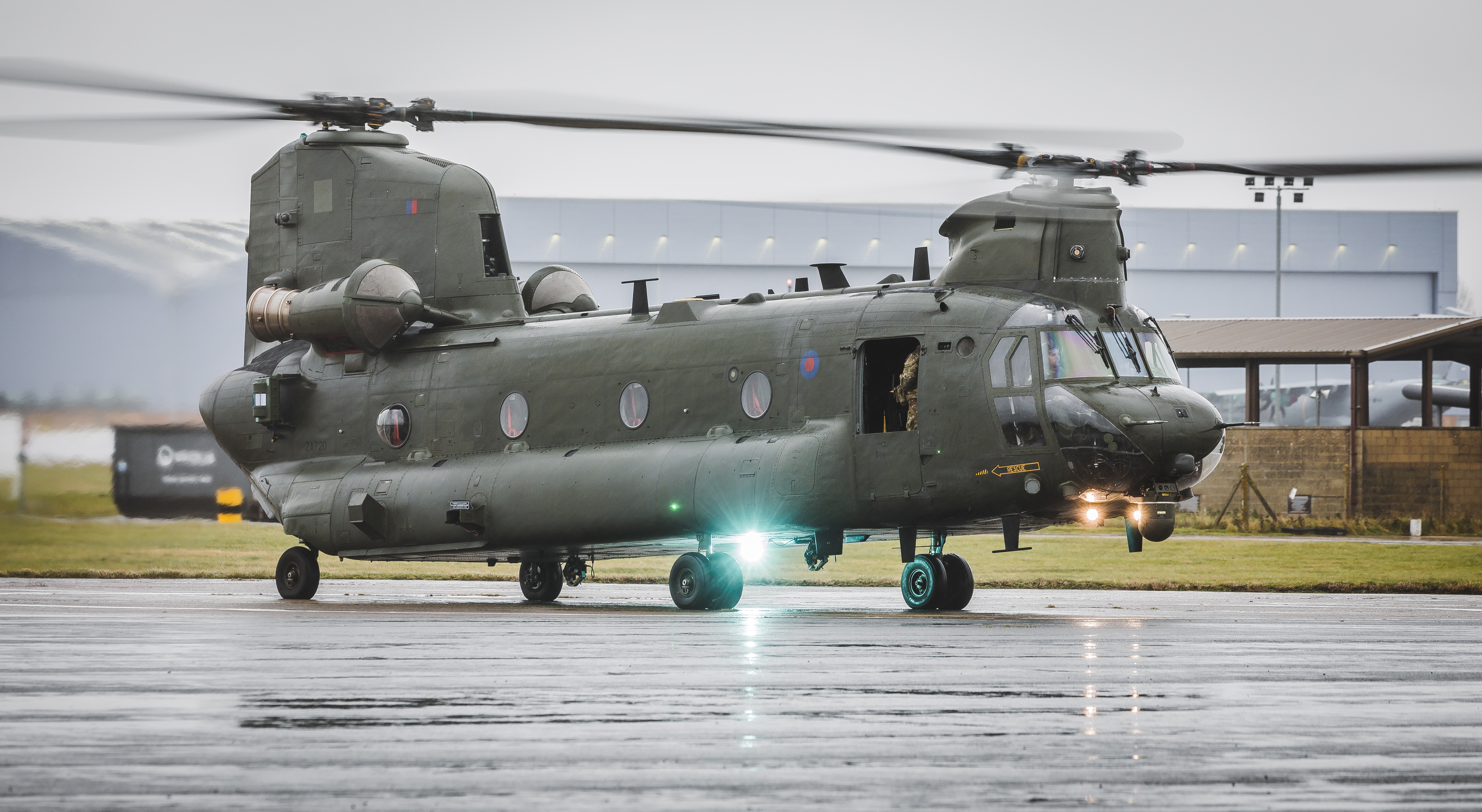 Chinook helicopter on the runway.