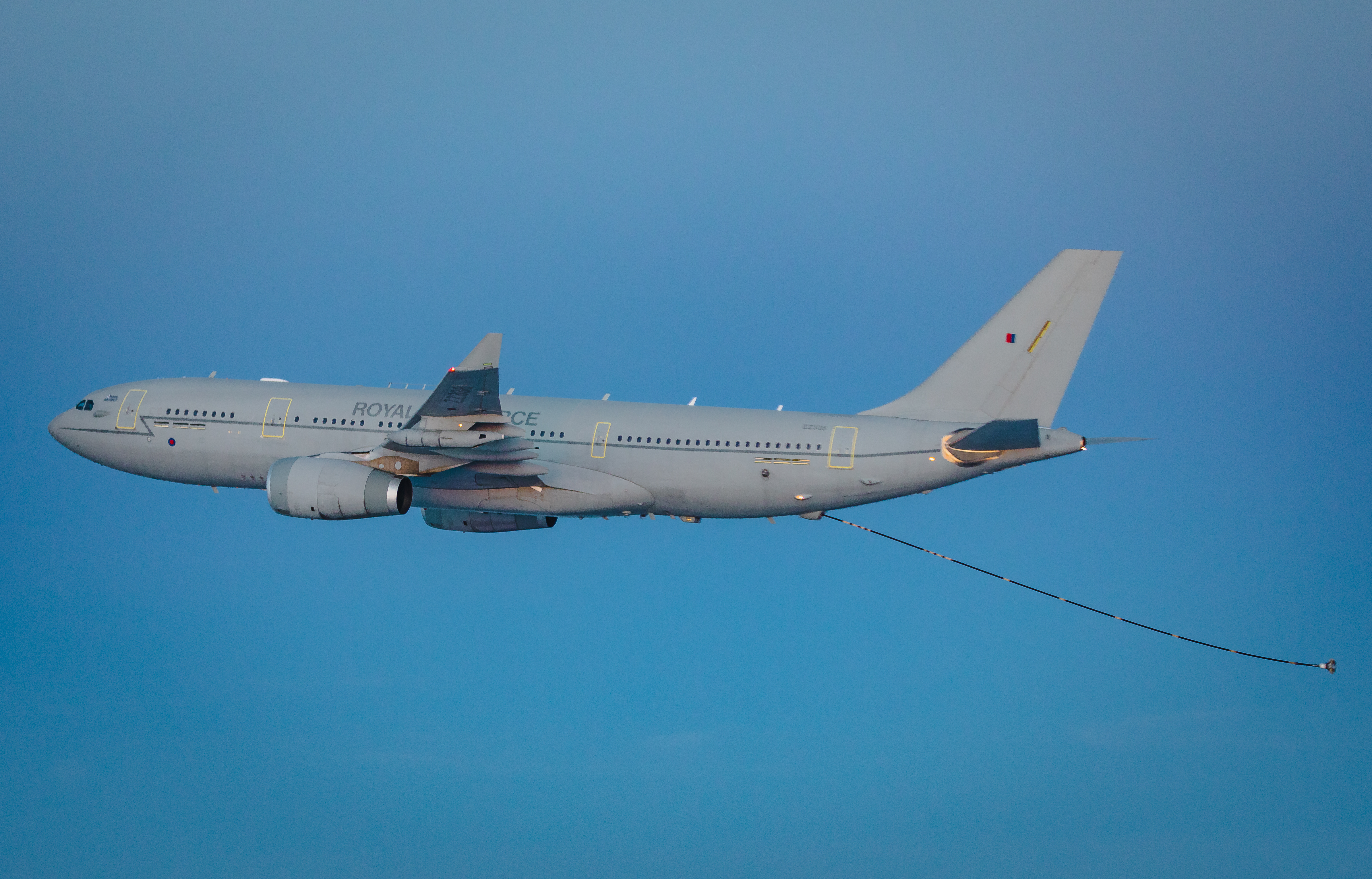 Image shows Voyager aircraft during air-to-air refuelling.