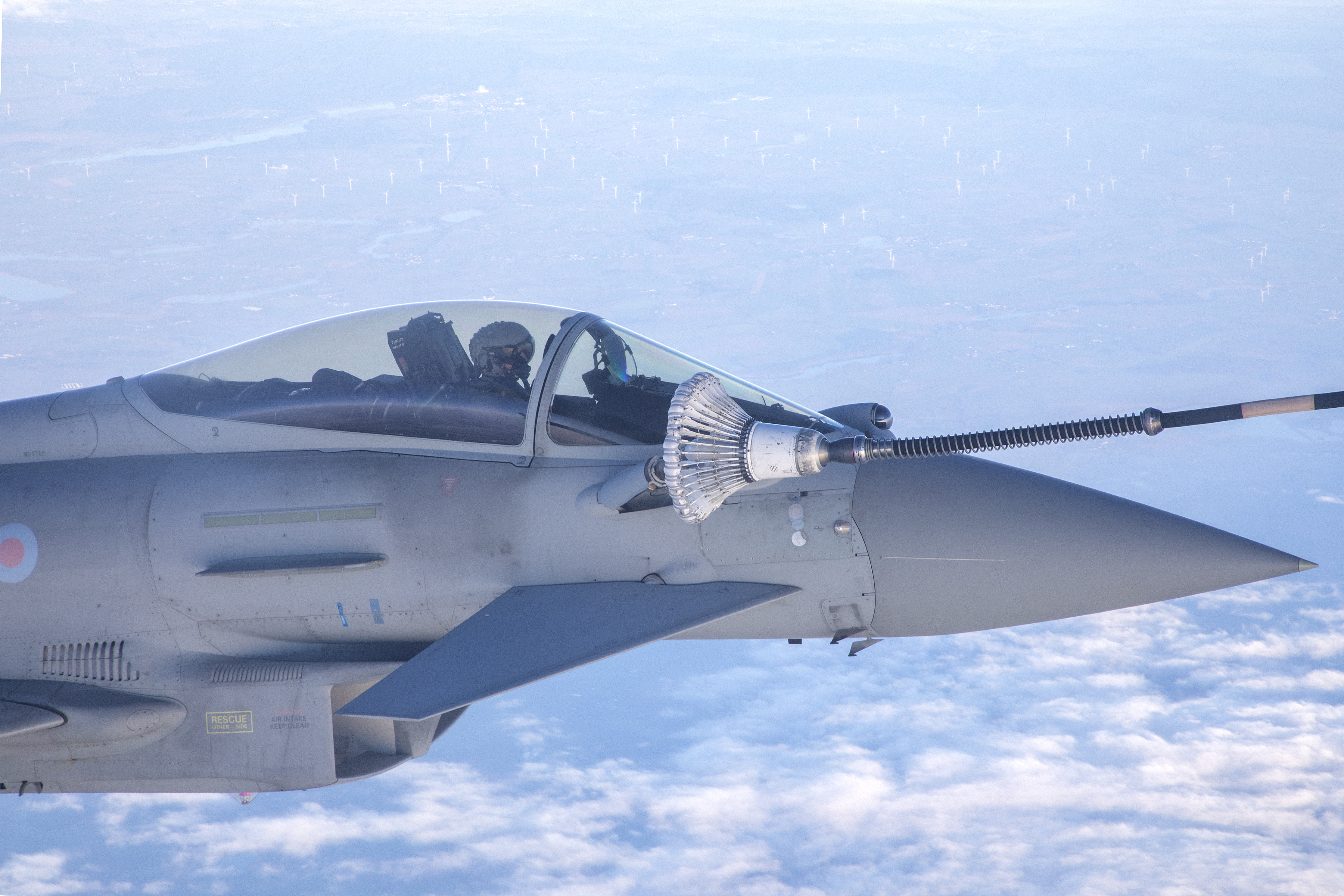 RAF Typhoon during air-to-air refuelling.