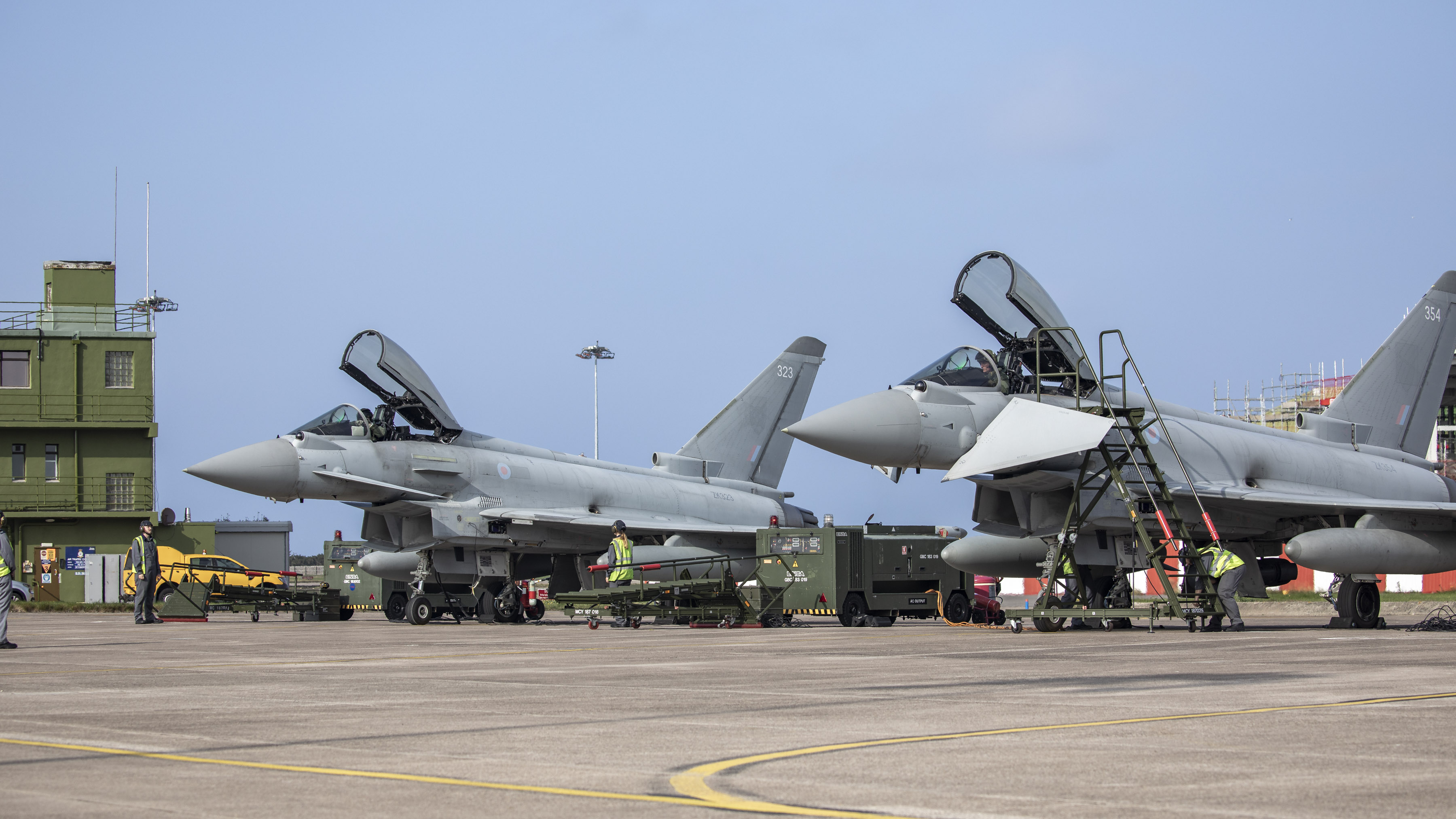 Two Typhoons on the airfield.