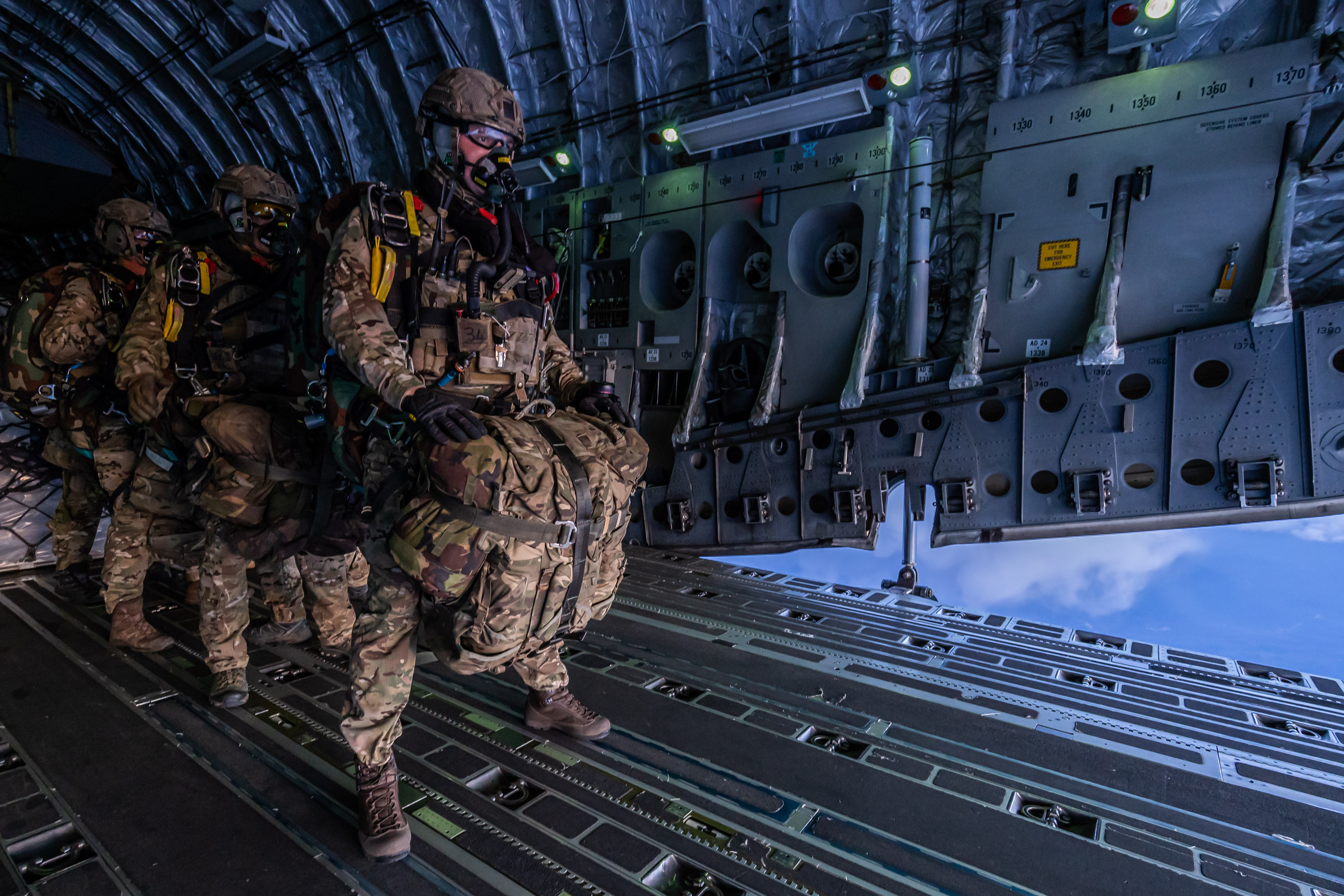 Pathfinders prepare to jump from the carrier of Globemaster.
