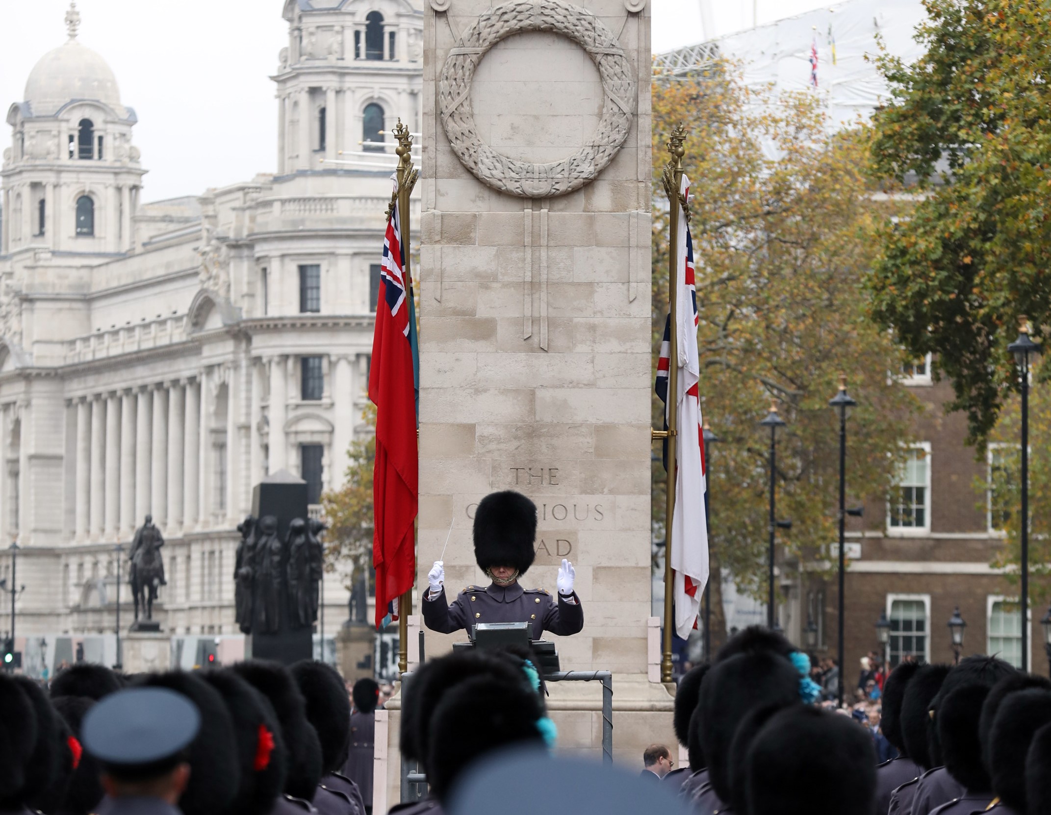 Image shows RAF conductor before band, at the cenotaph.