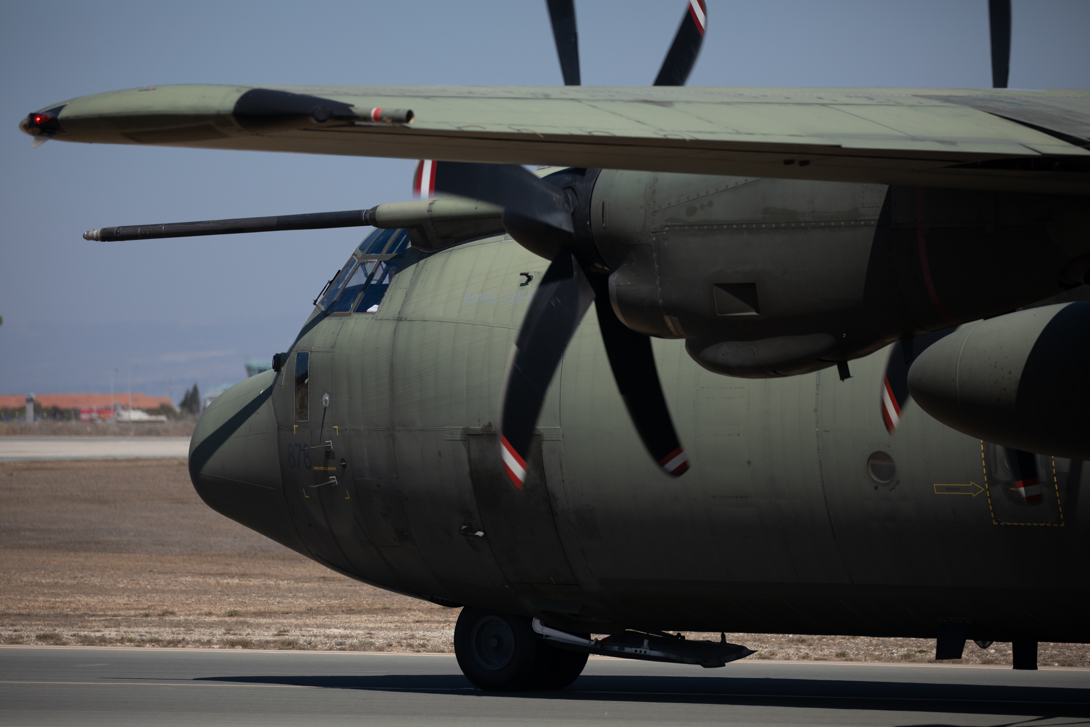 Image shows RAF Hercules on the airfield 