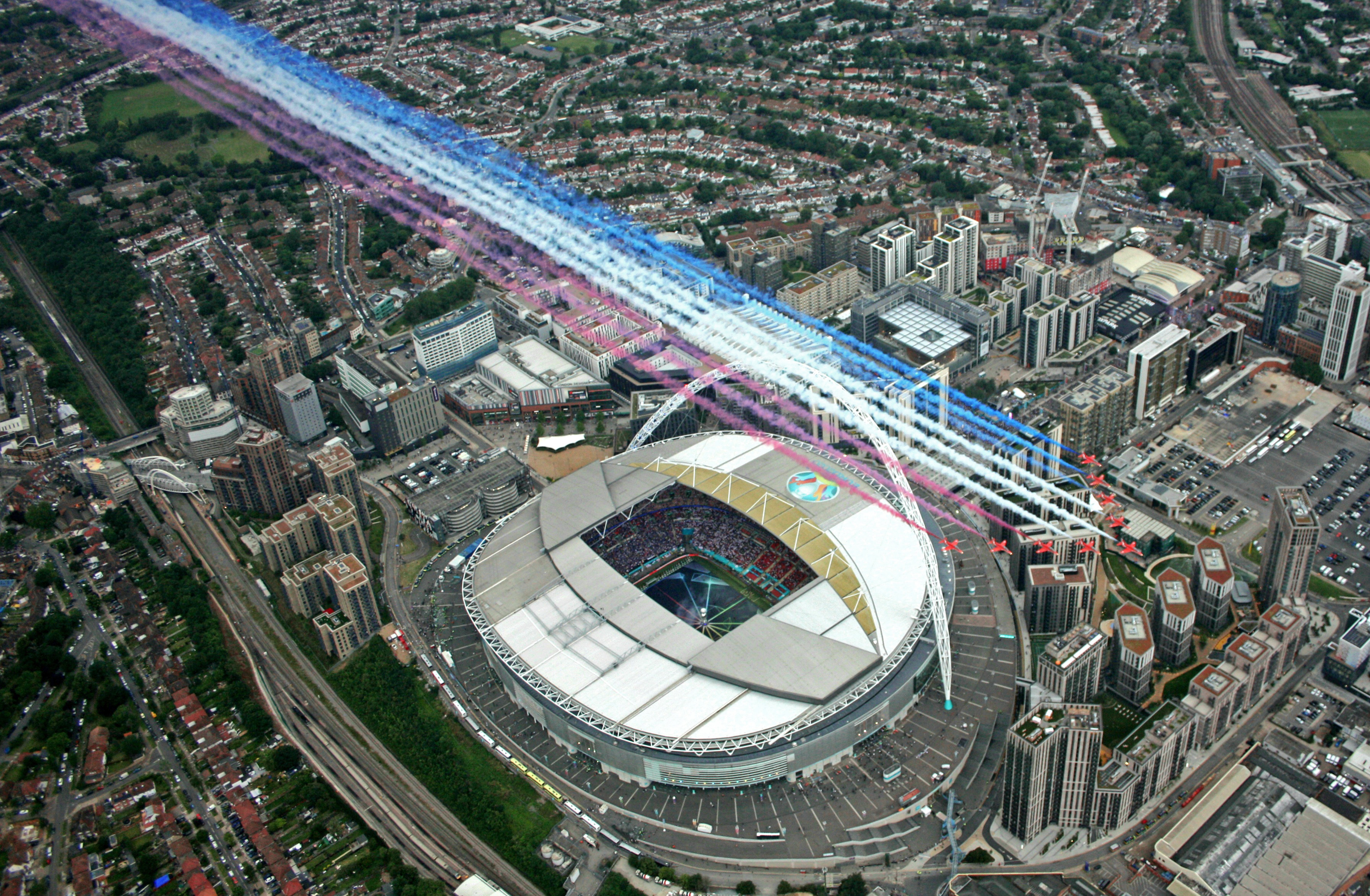 Over Wembley - the Red Arrows perform a flypast for the Euro 2020 final.
