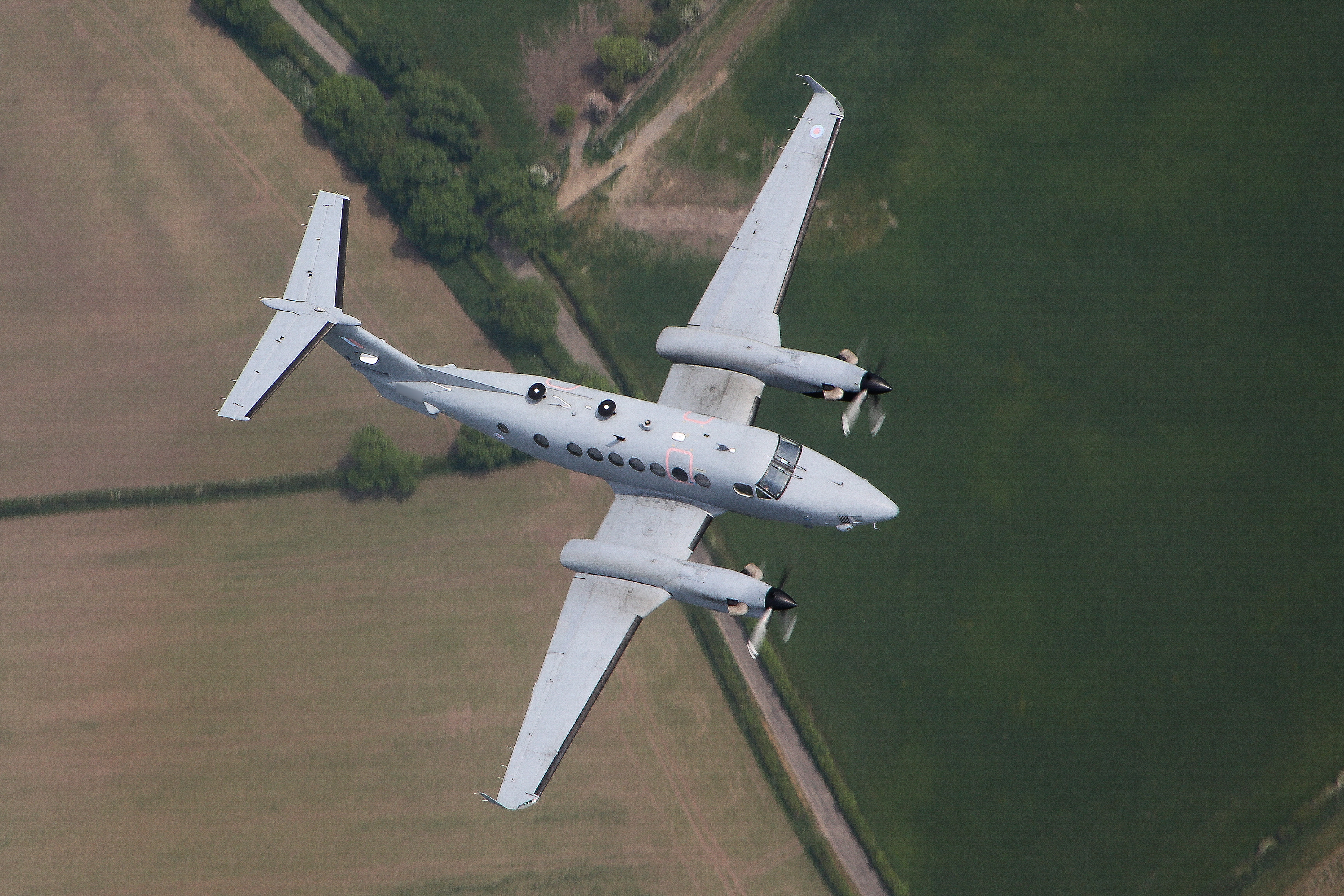 Image shows an aerial view of the RAF Shadow aircraft in flight.