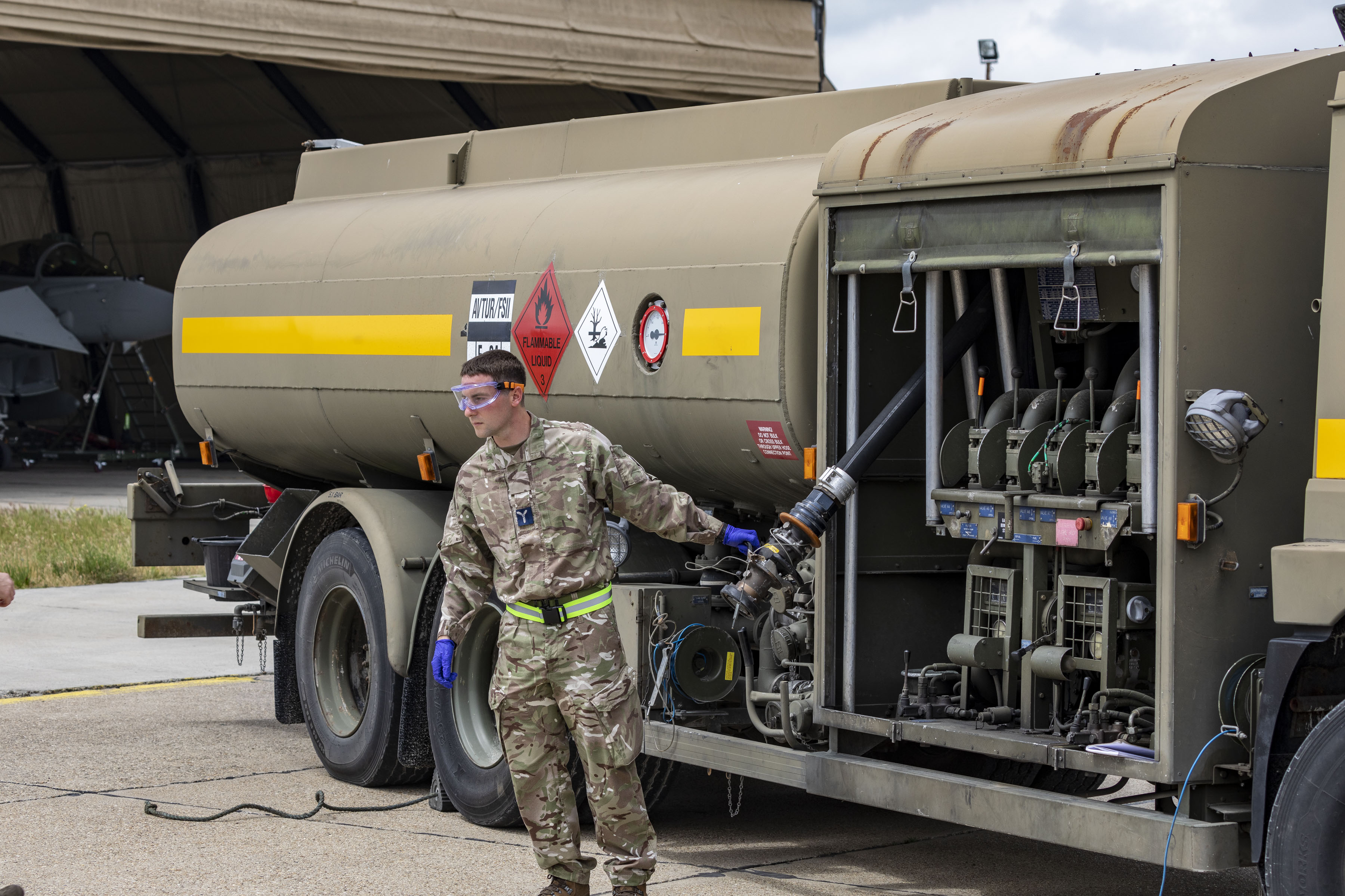 SAC Kirk from 2MT Sqn on refuelling duties (note the Typhoon in the background)