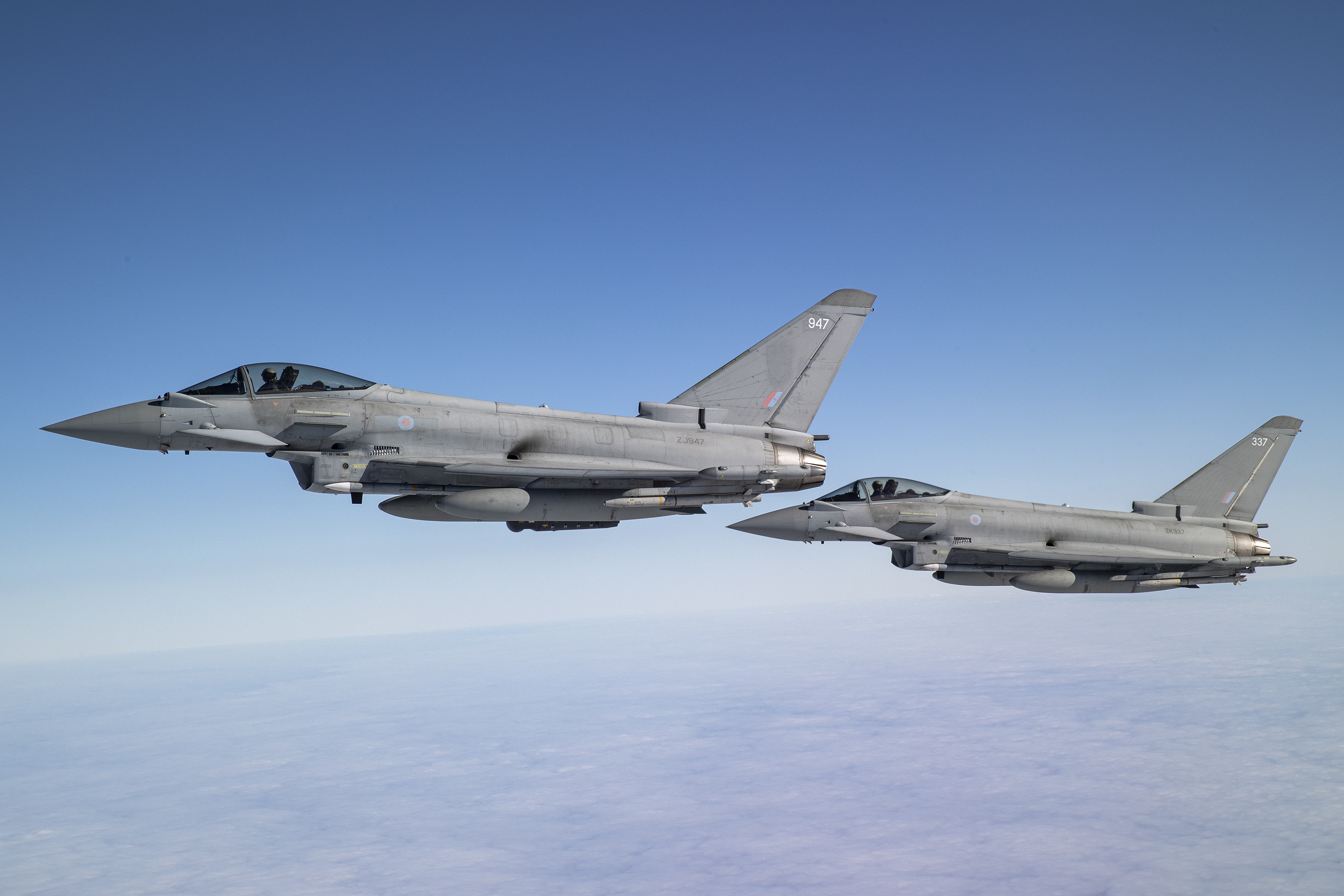 Image shows RAF Typhoons flying.