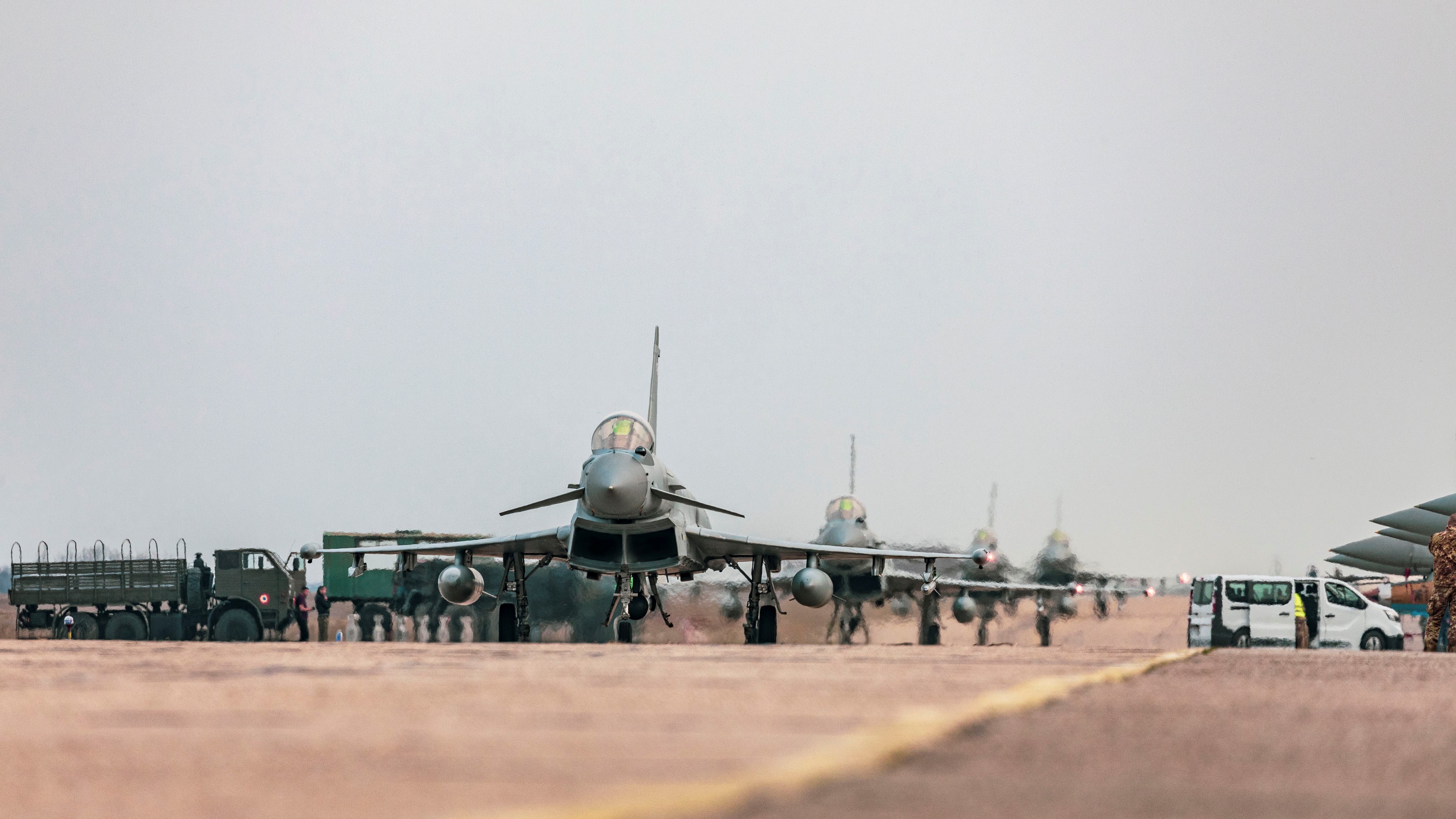 Image shows RAF Typhoons on the airfield.
