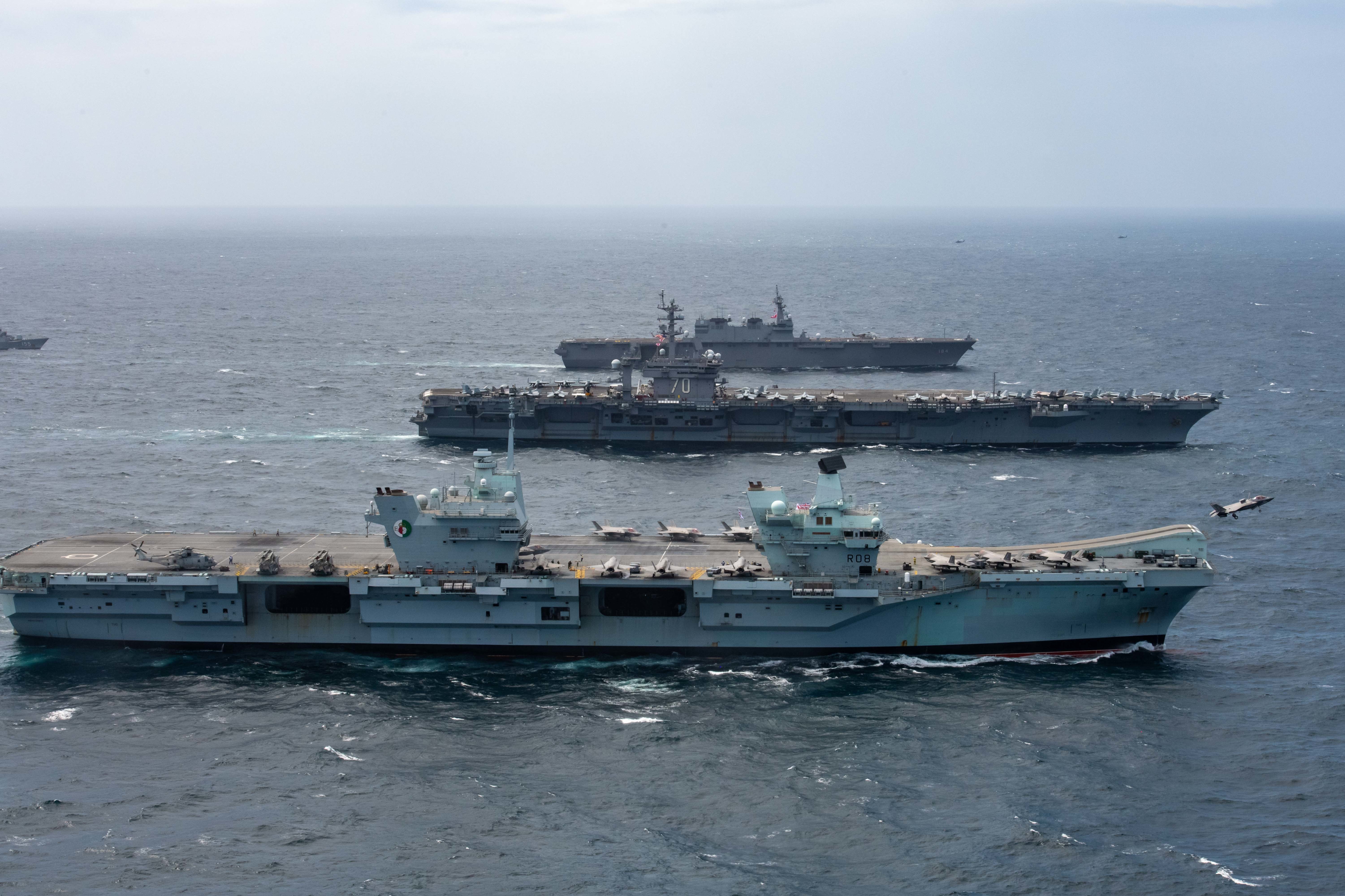 Three aircraft carriers.