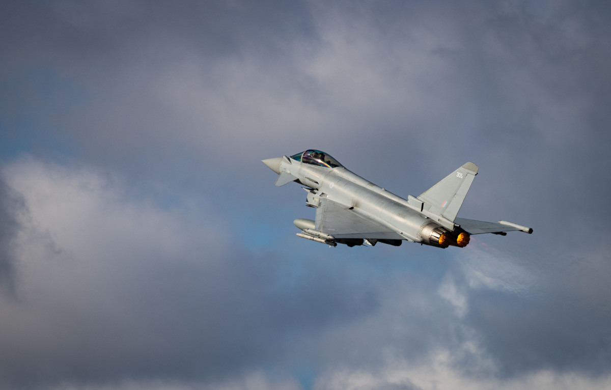 Image shows RAF Typhoon in flight.