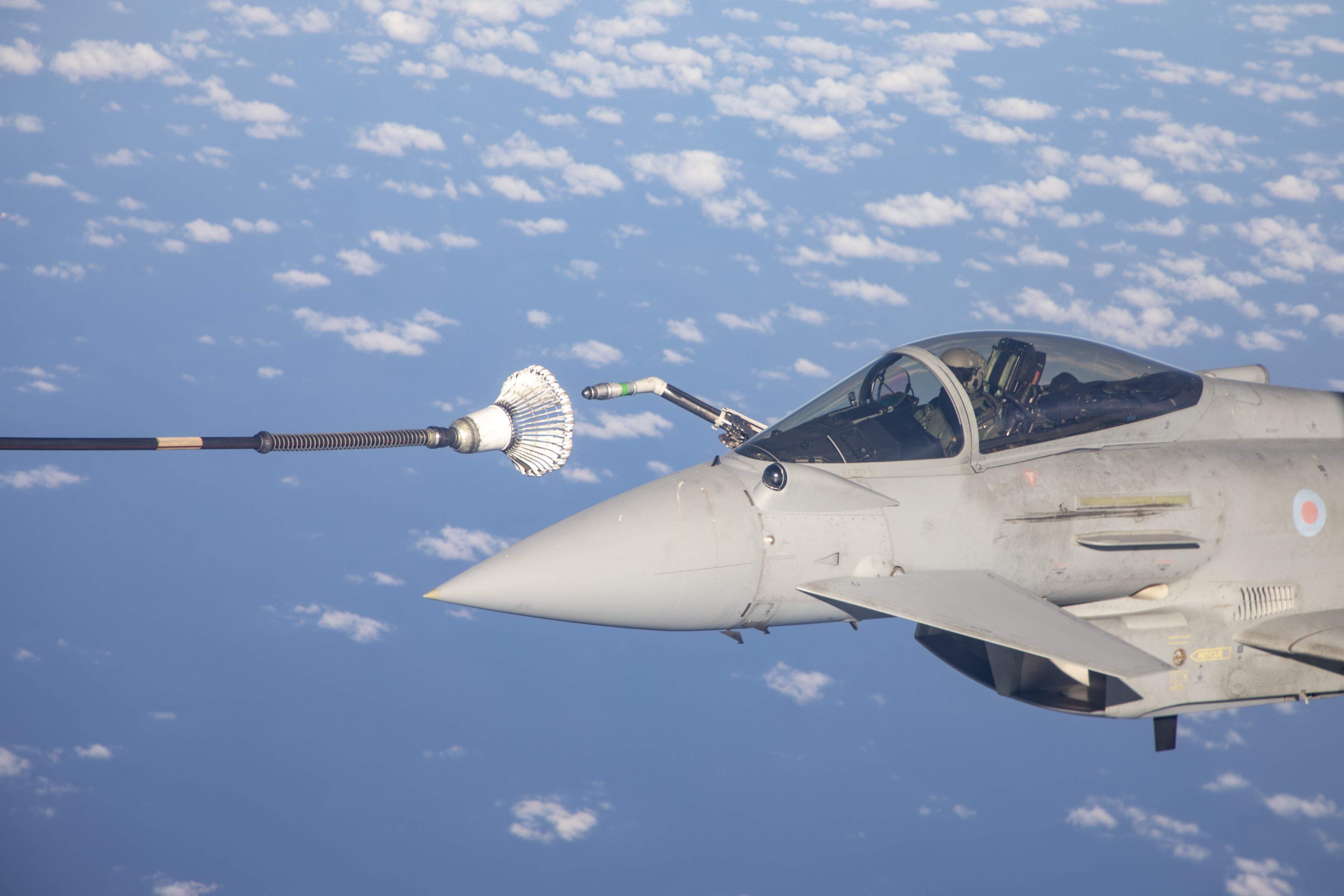 RAF Typhoon receiving air-to-air refueling probe