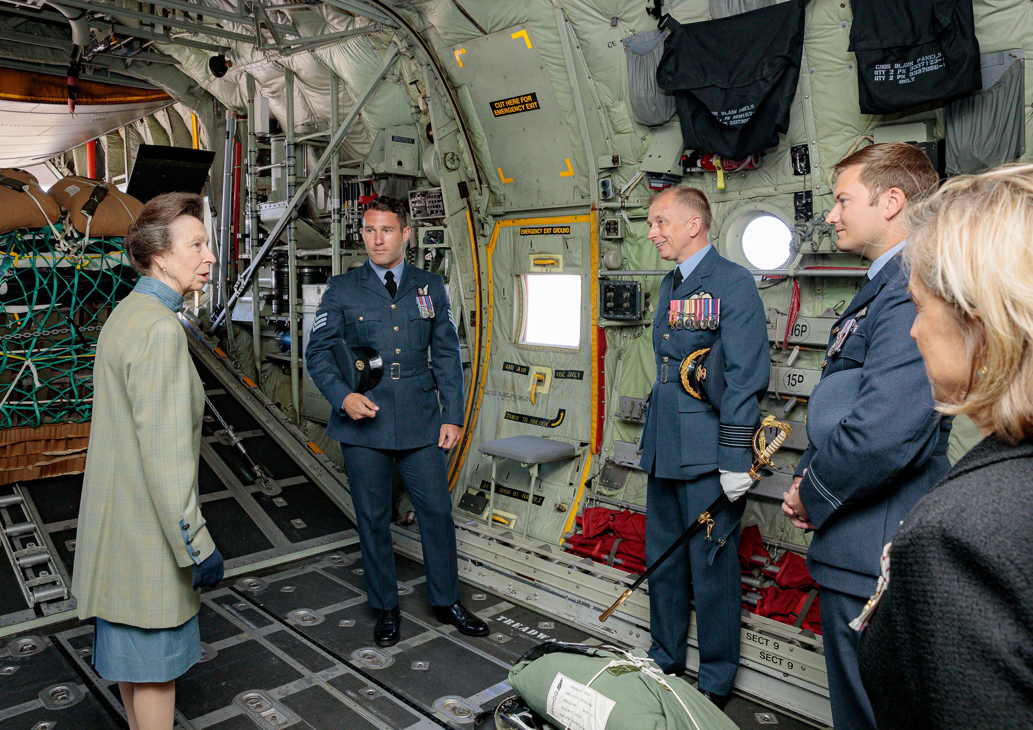 HRH talks to squadron members inside the Hercules