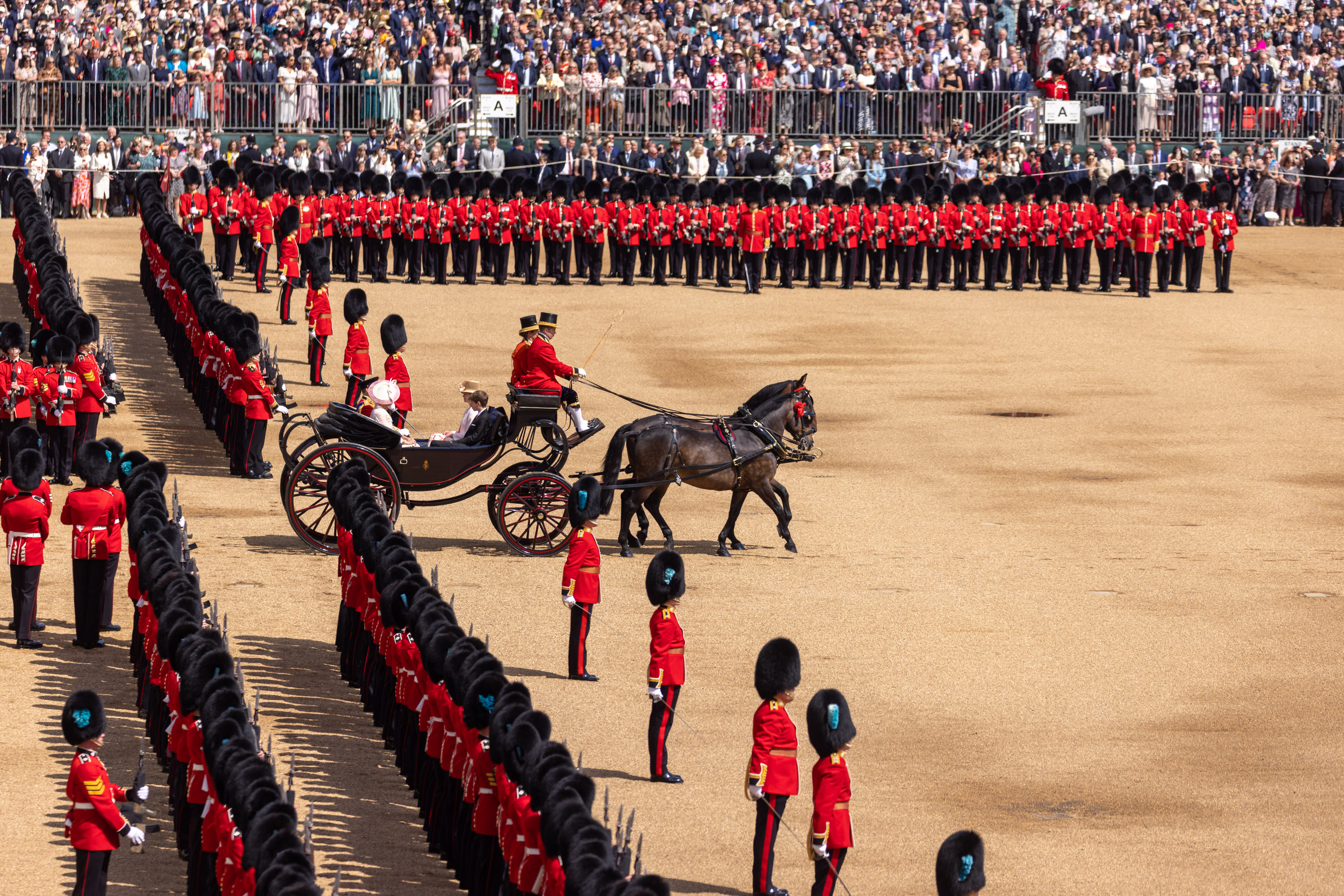 Guards and horses during Trooping of the Colour ceremony.