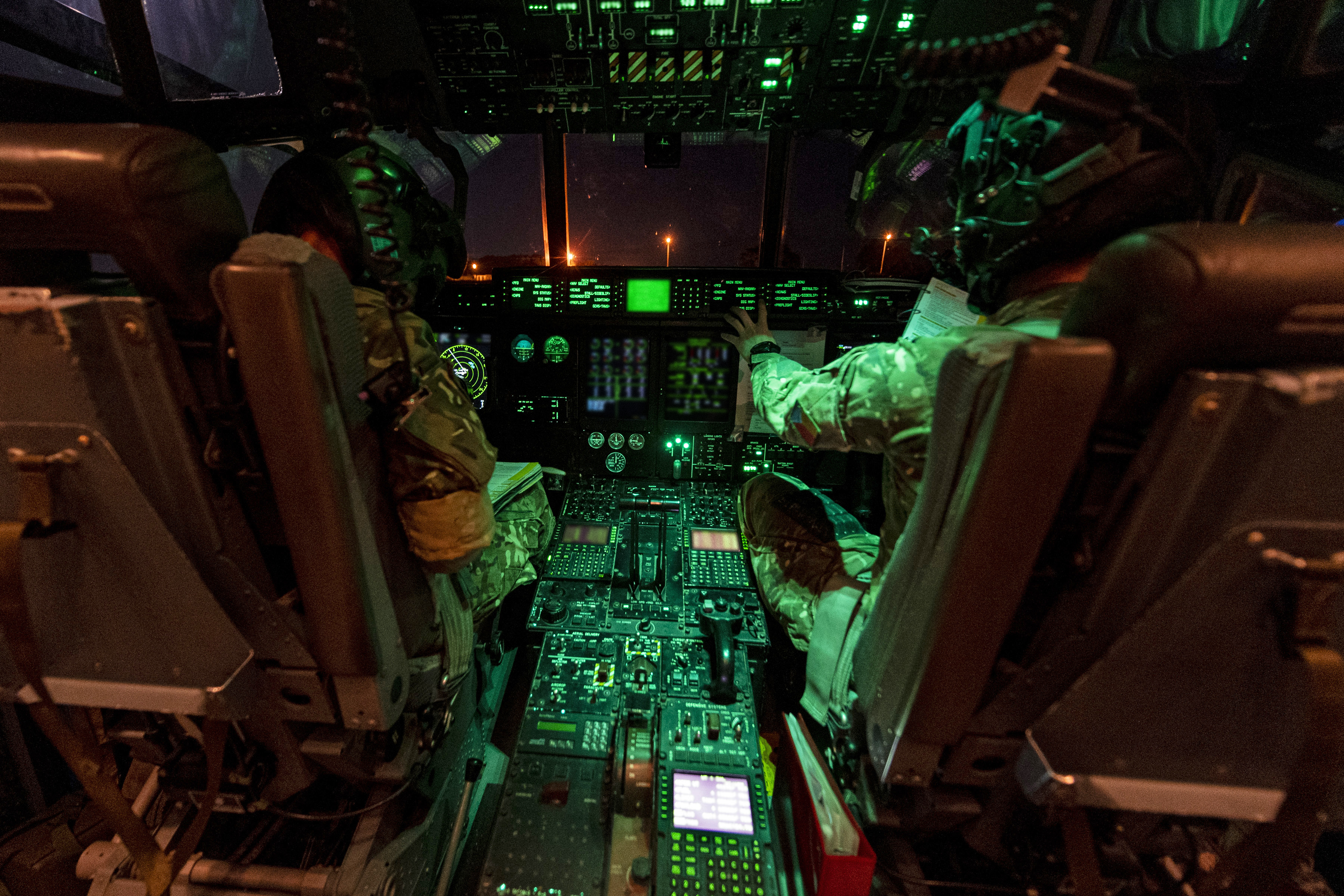 An RAF crew on a night flying mission