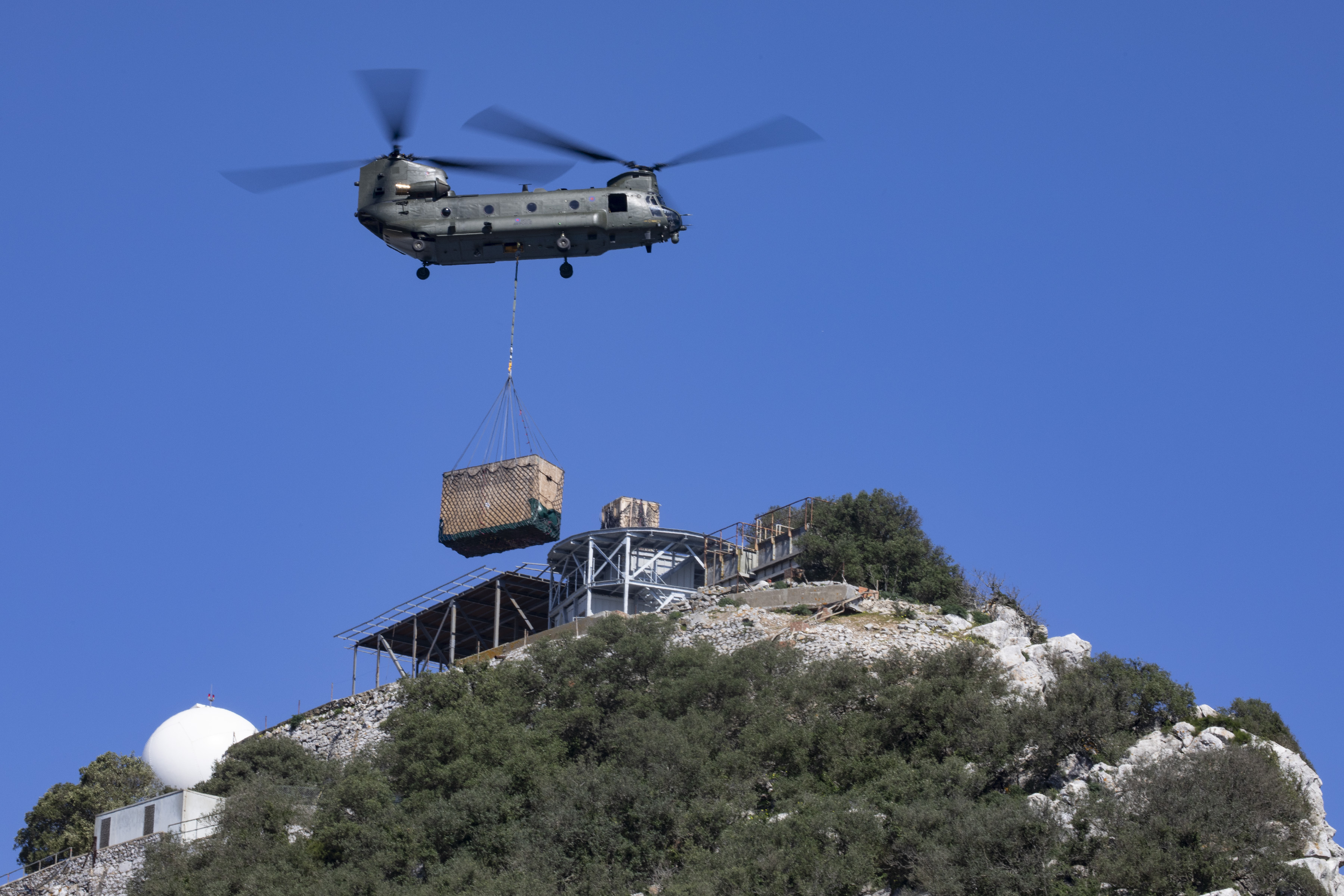 Chinook delivers cargo to the Rock of Gibraltar.